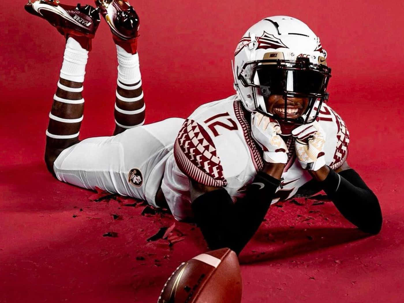 FSU, white and garnet uniform, vibrant red studio floor, HD Desktop Wallpaper