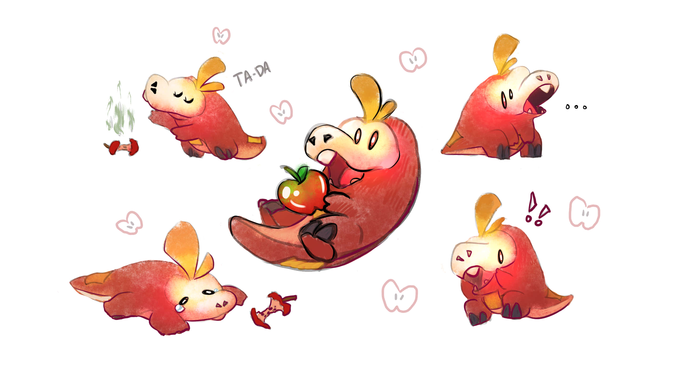 Fuecoco, red, cartoon creature, 2K Desktop Wallpaper