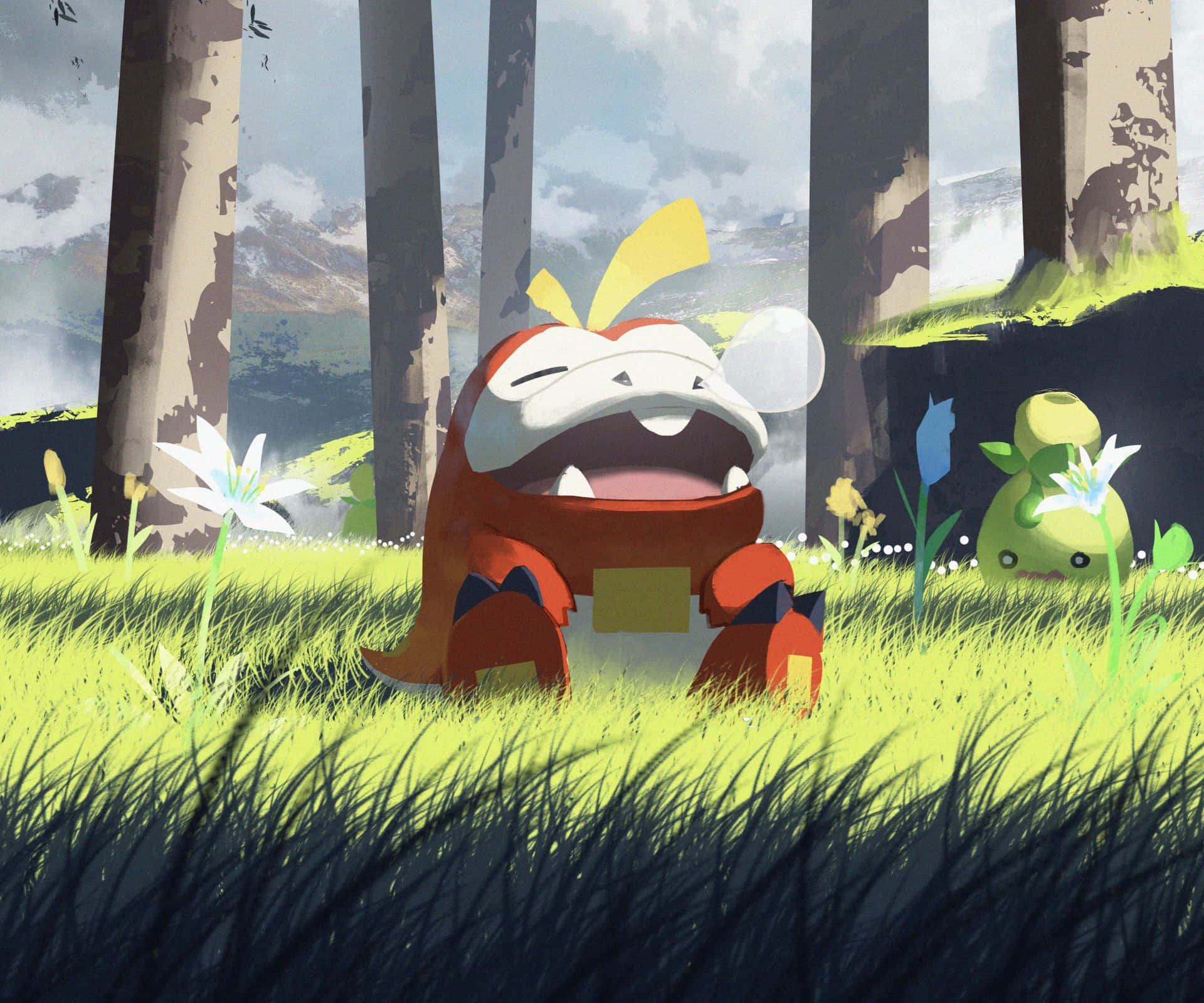 Fuecoco, orange, anime, Full HD Desktop Wallpaper
