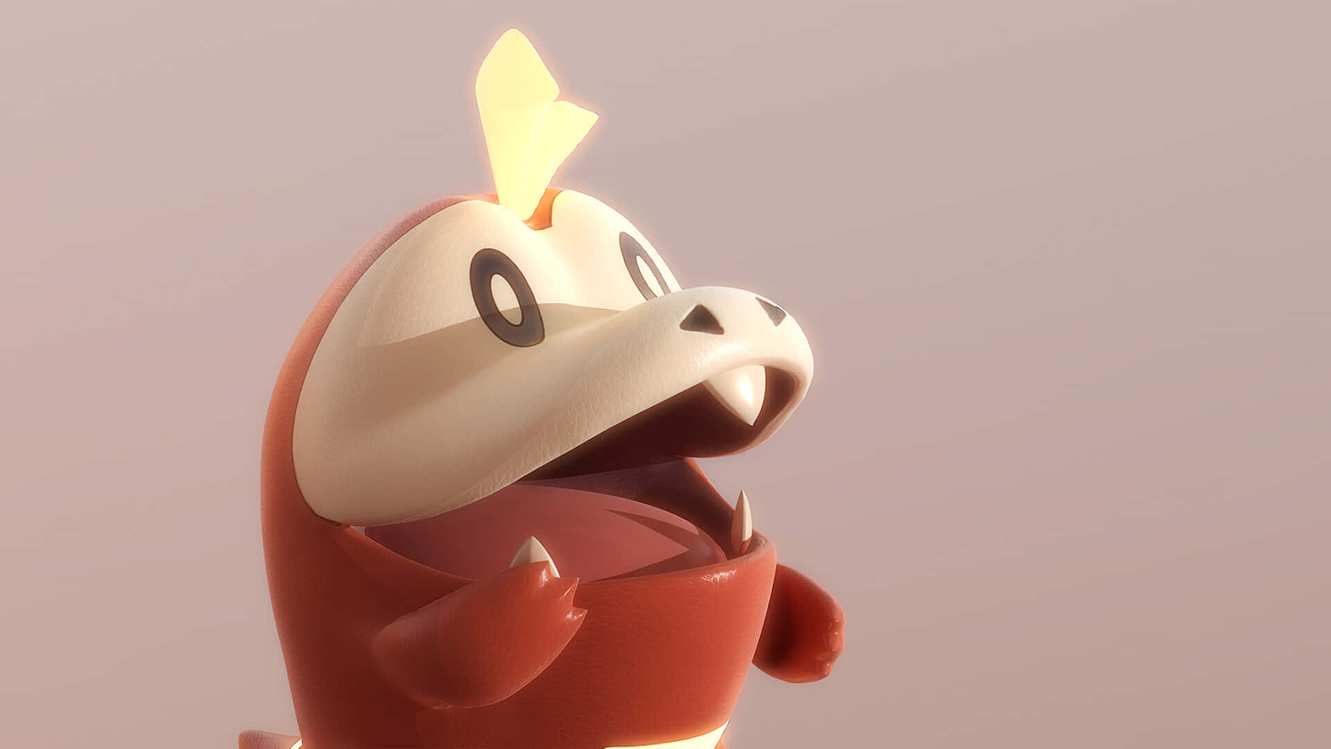 Fuecoco, red cartoon crocodile, glowing yellow horn, Full HD Desktop Wallpaper