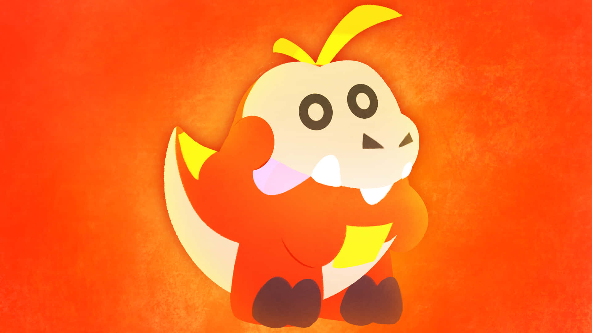 Fuecoco, orange background, yellow horns, Full HD Desktop Wallpaper