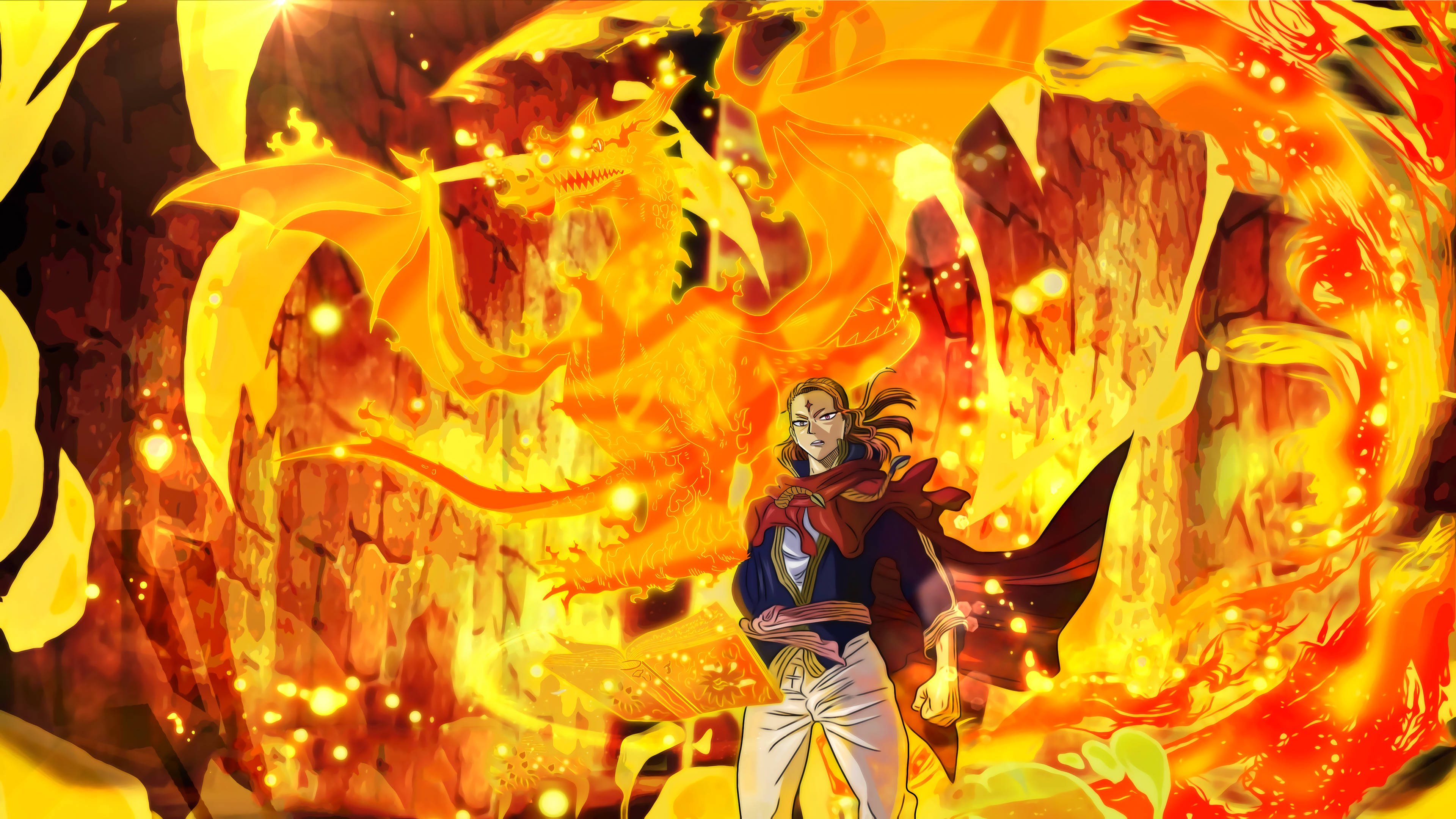 Fuegoleon Vermillion, fire anime, colossal dragon made of flames, 4K Desktop Wallpaper