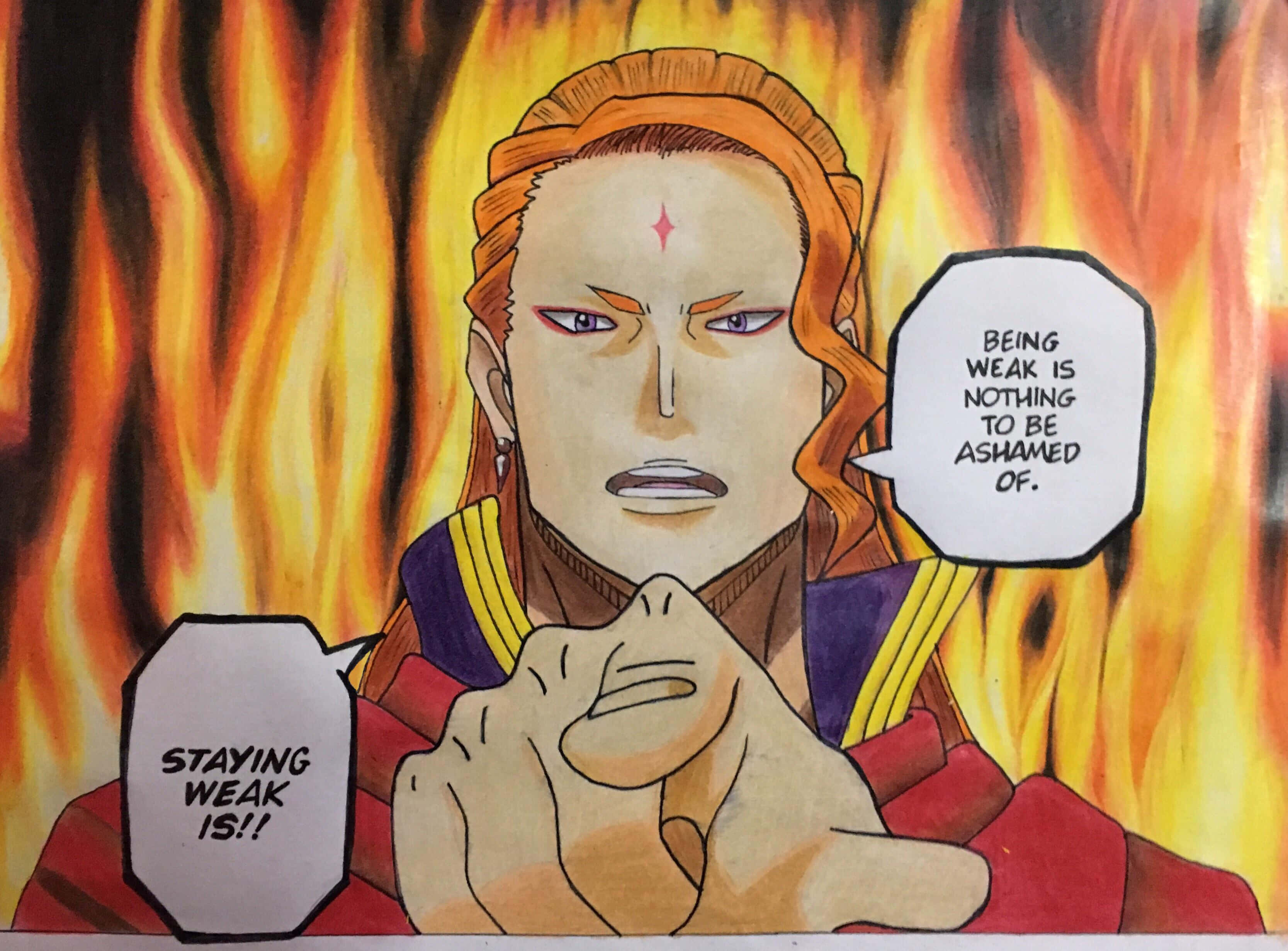 Fuegoleon Vermillion, fiery orange hair, red mark on forehead, 2K Desktop Wallpaper
