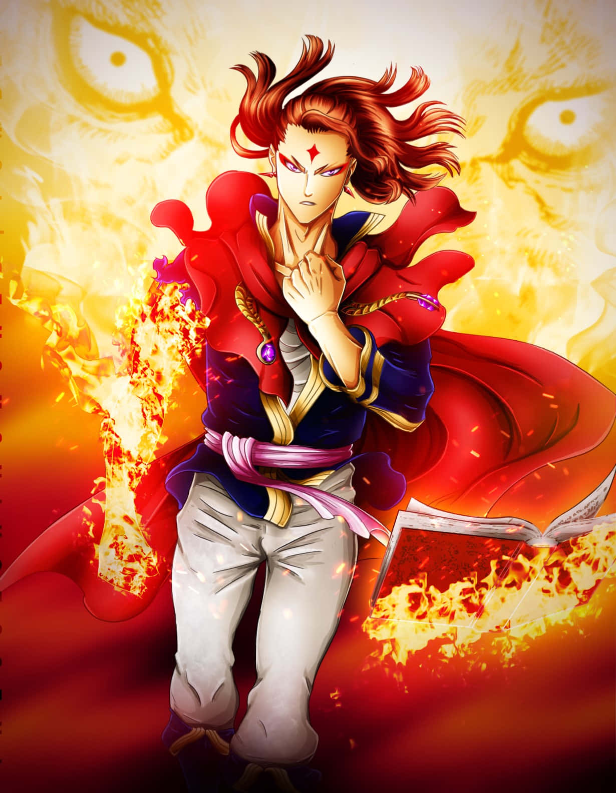 Fuegoleon Vermillion, fiery-haired anime warrior, red cape, HD Phone Wallpaper