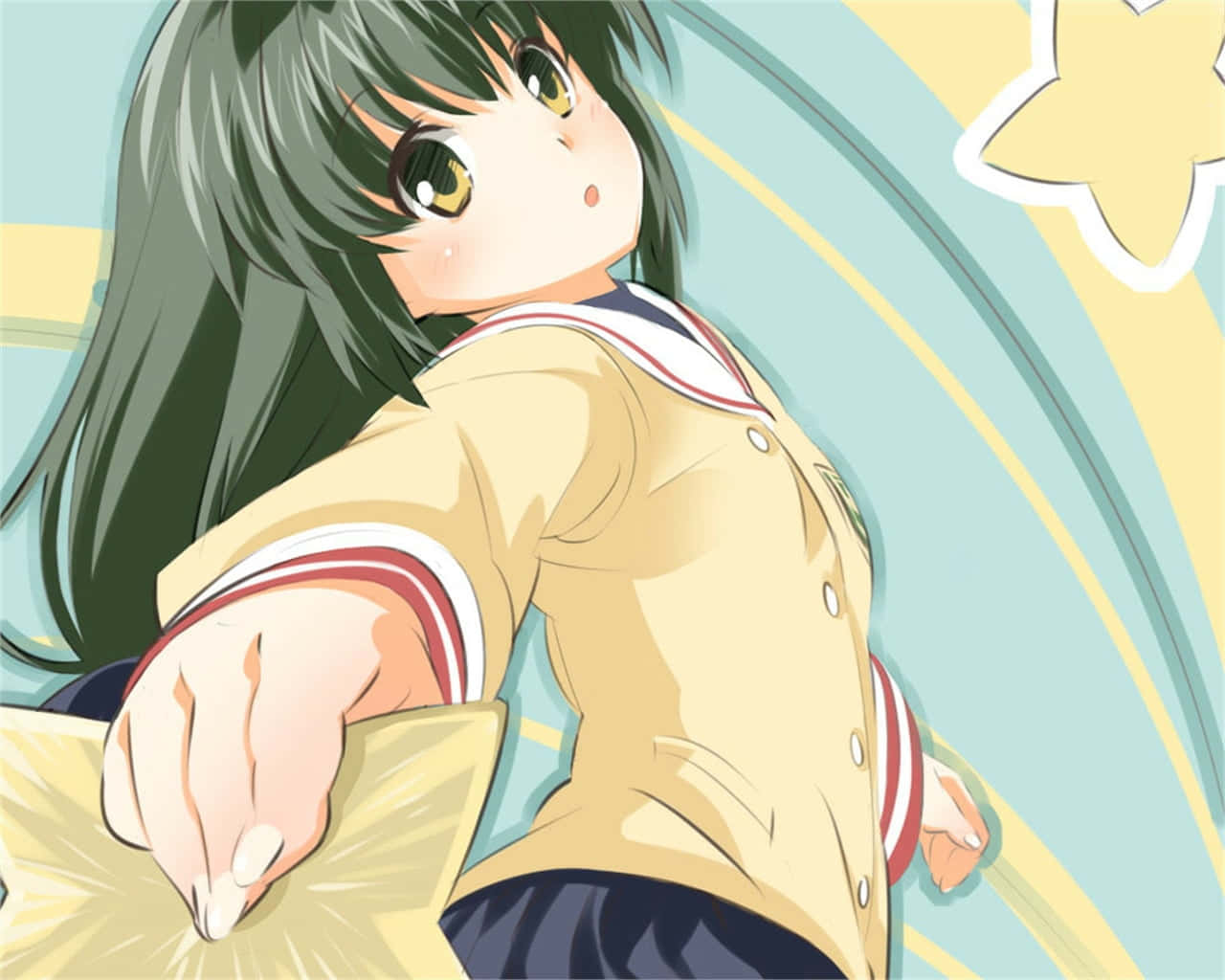 Fuko Ibuki, star-shaped object, pastel background, HD Desktop Wallpaper
