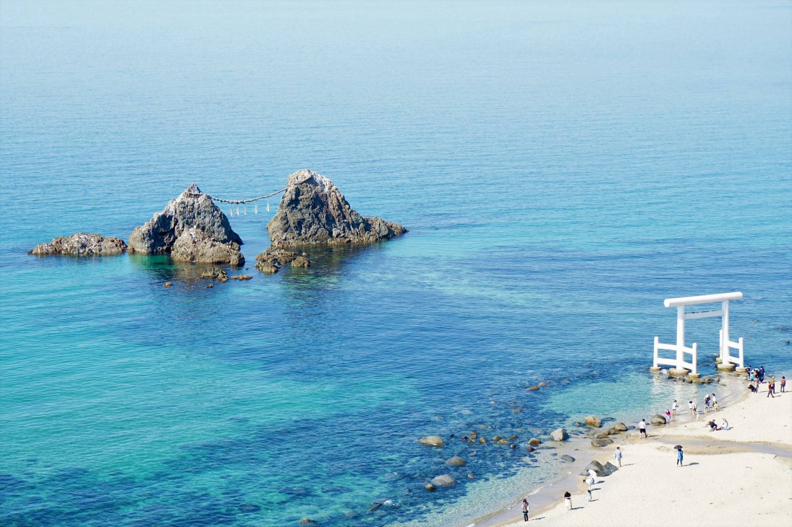 calming blue coast, Fukuoka, serene coastal shrine, HD Desktop Wallpaper