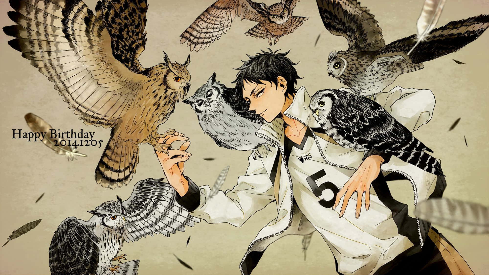 Fukurodani, white jacket, owls in flight, Full HD Desktop Wallpaper