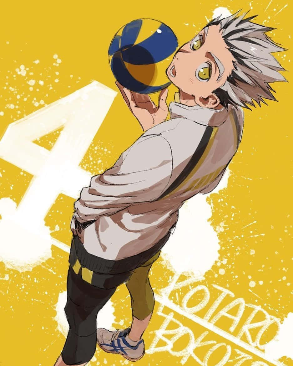 Fukurodani, spiky gray hair, green eyes, SD Phone Wallpaper