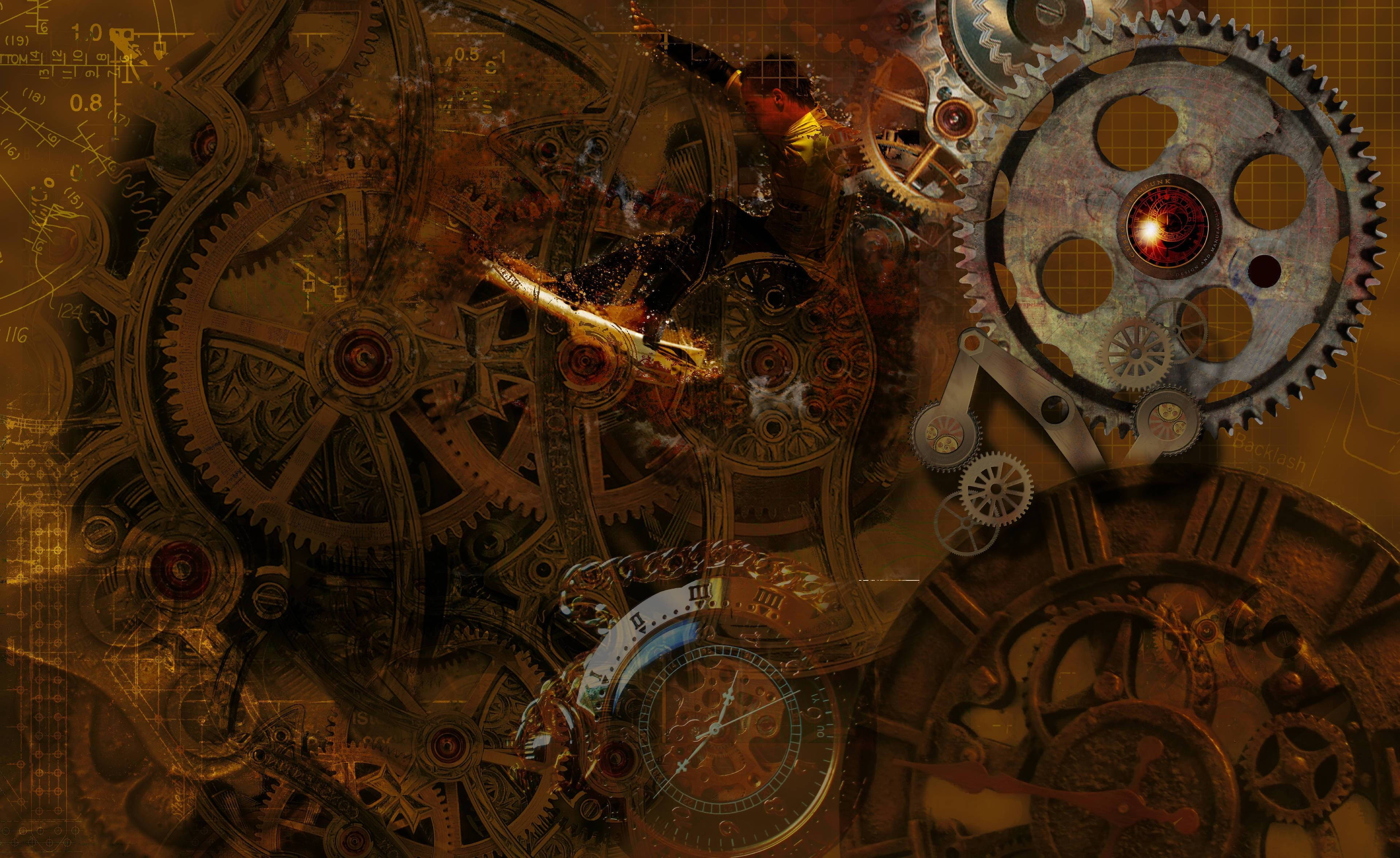 Full 4K Steampunk Gears, rusted gears, clock faces, 4K Desktop Wallpaper