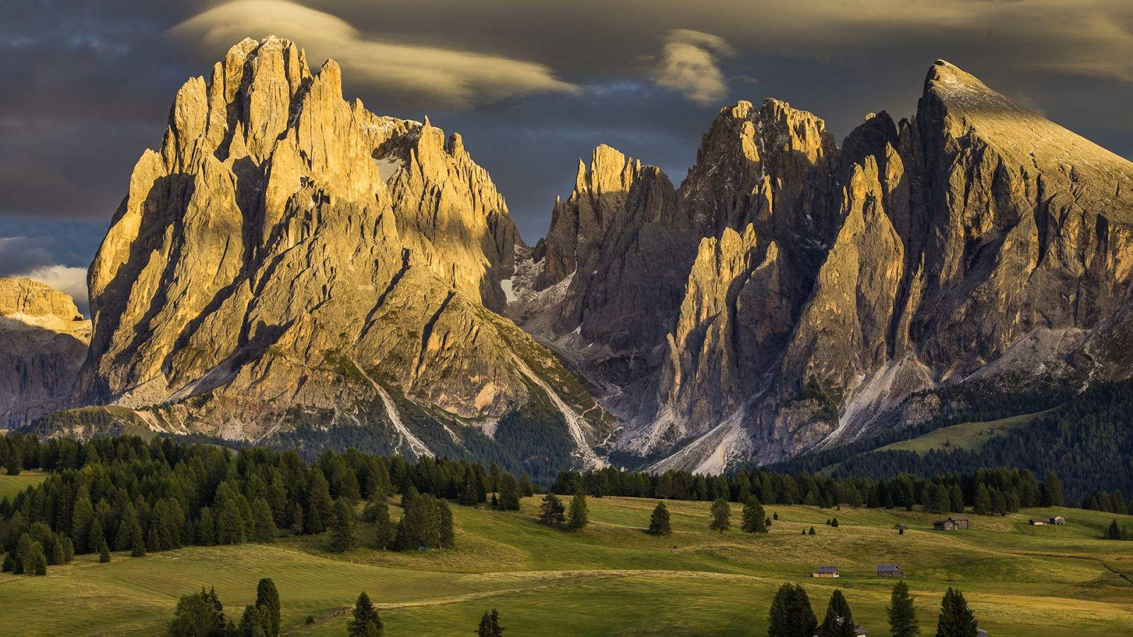 Tall Mountains, Full HD 1600x900, golden light, HD Desktop Wallpaper