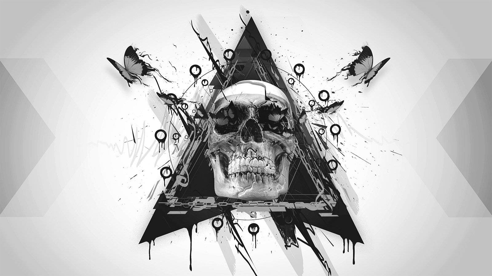 creepy skull, black and white skull, dripping triangle, HD Desktop Wallpaper