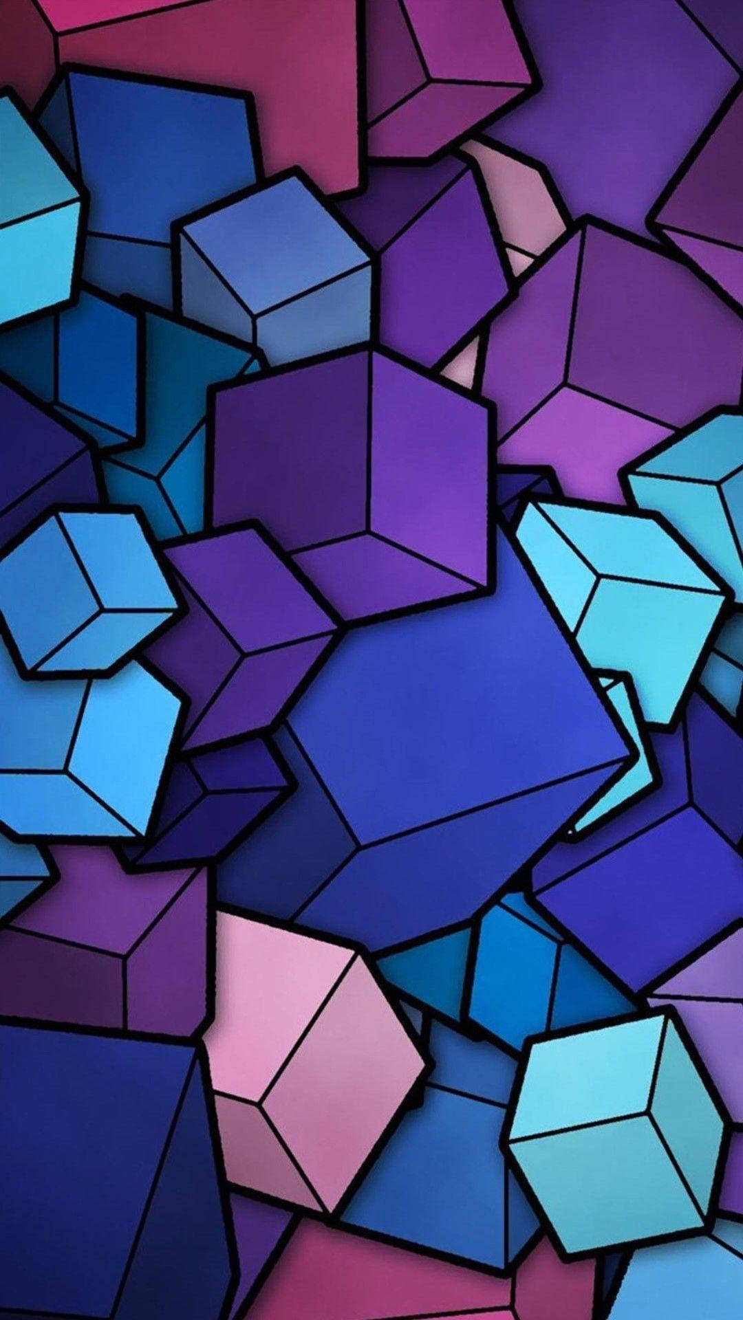 Full HD, colorful blocks, gradient blues purples and pinks, Full HD Phone Wallpaper