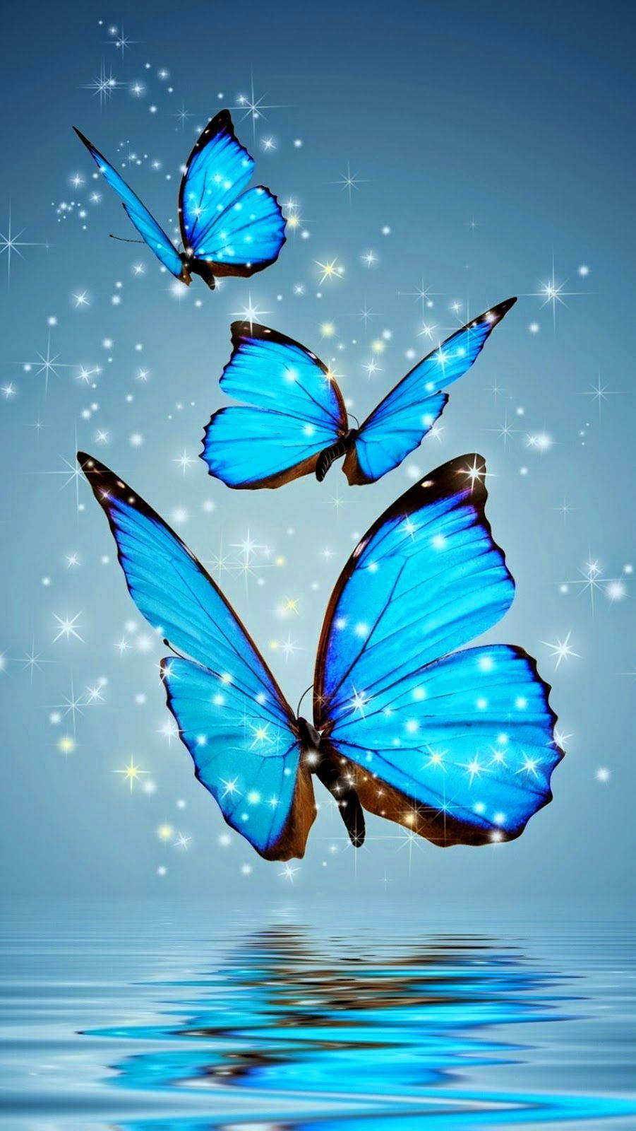 Full HD Sparkly Butterflies Android, glowing blue butterflies, sparkling wings, HD Phone Wallpaper