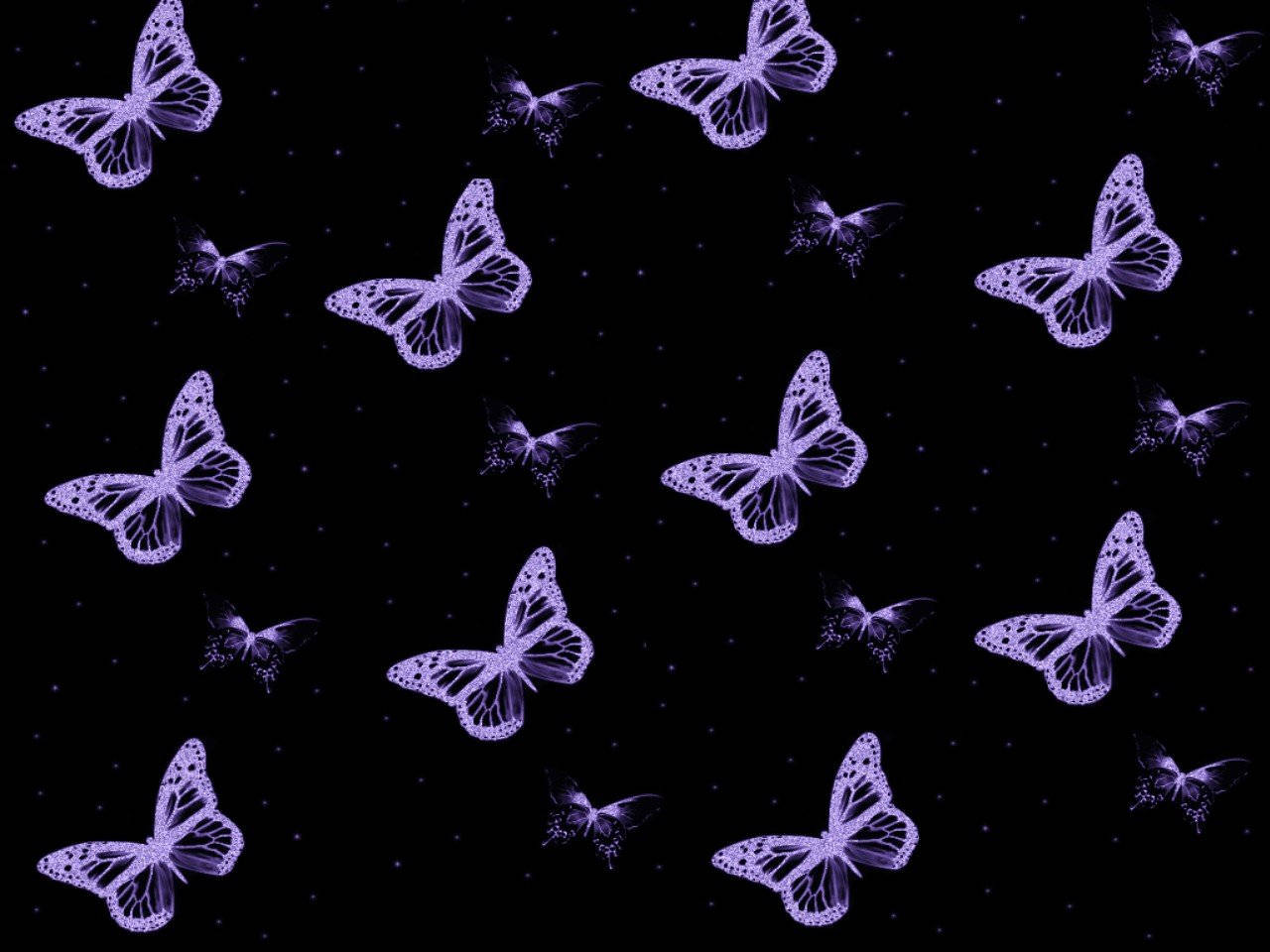 purple glowing butterflies, starry black night sky, magical digital scene, HD Desktop Wallpaper