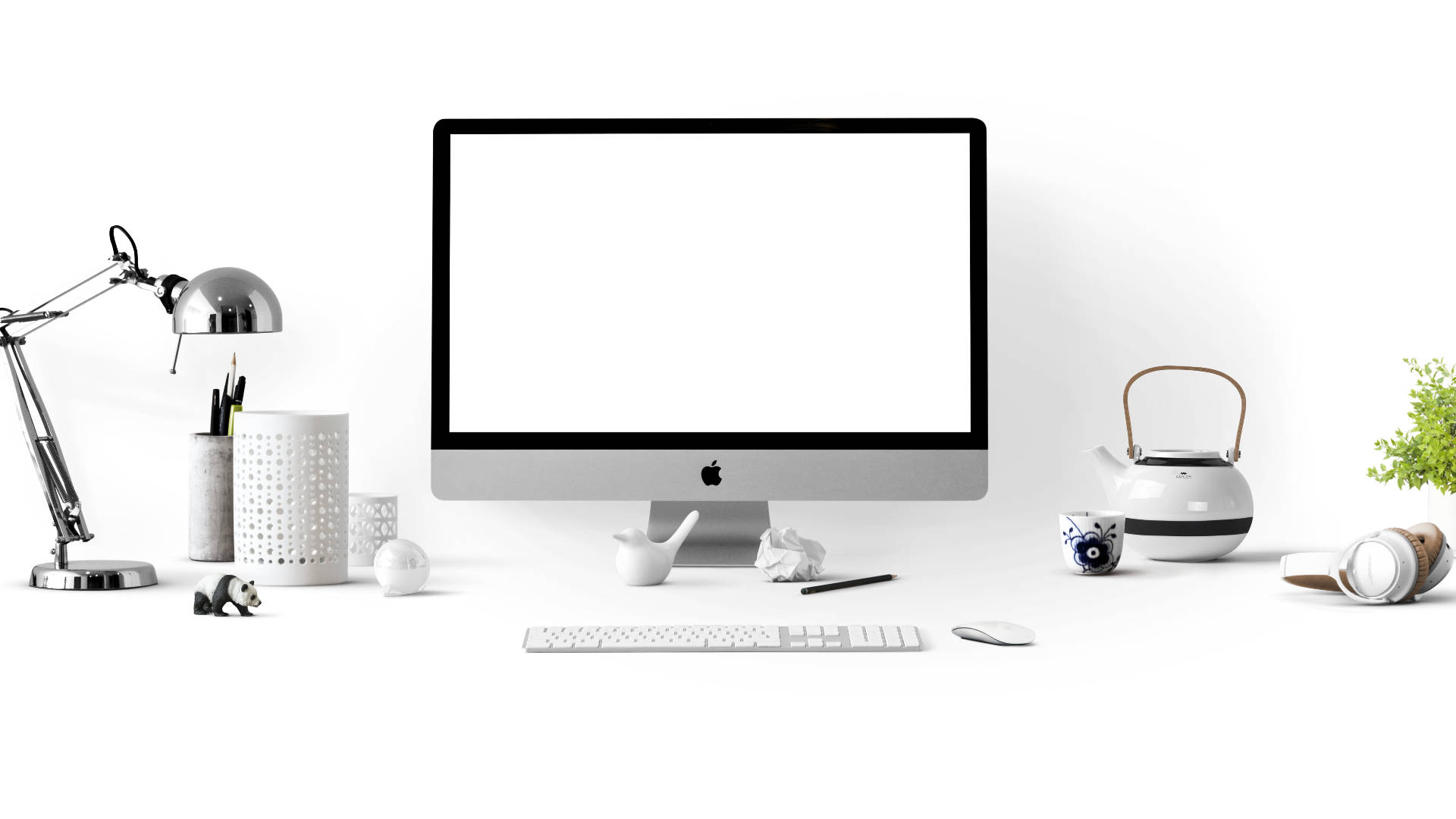 iMac, white desk, clean background, Full HD Desktop Wallpaper