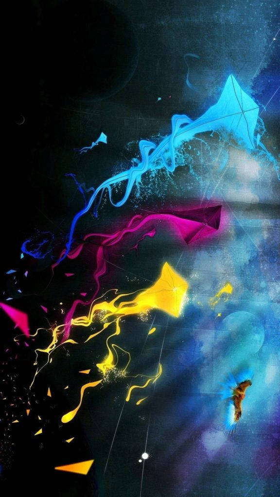 Full HD Phone, neon kites, cosmic night sky, SD Phone Wallpaper