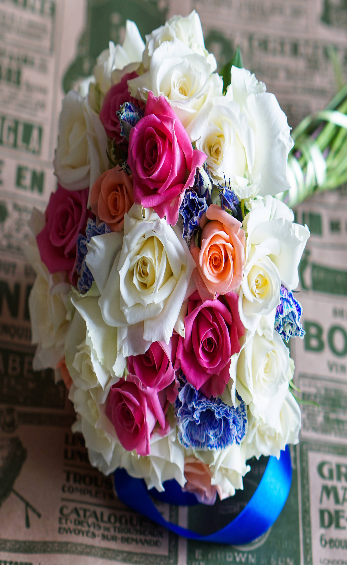 Full HD Phone, roses bouquet, white pink and orange roses, Full HD Phone Wallpaper