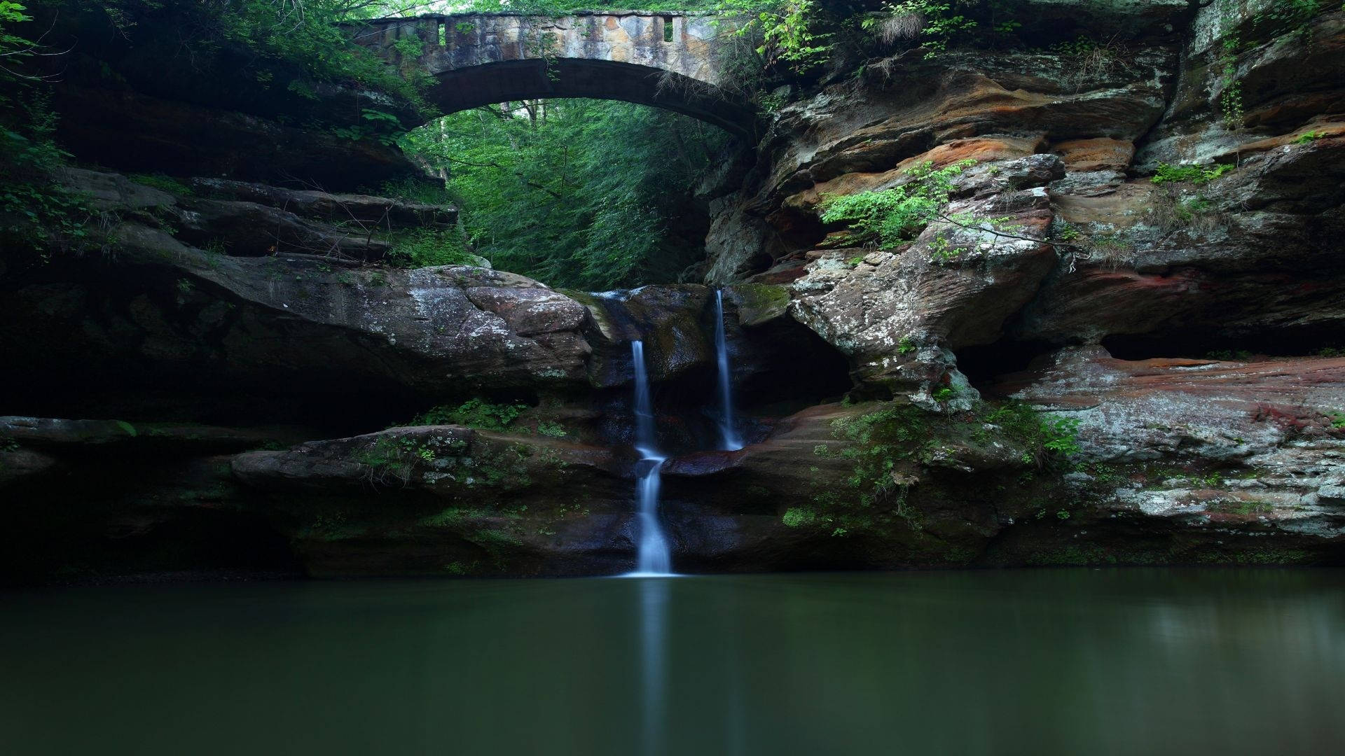 Full HD Tablet, Dark Lake, waterfall, Full HD Desktop Wallpaper