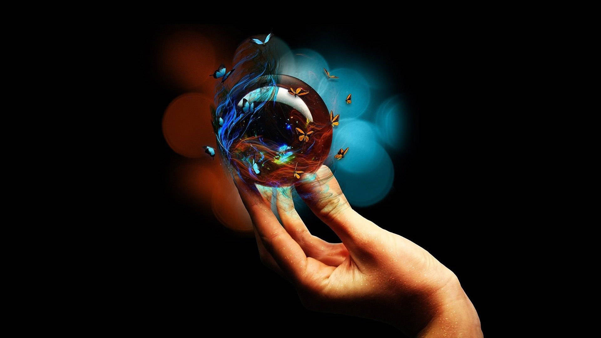 Full HD Tablet, glowing orb, swirling blue and orange energy, Full HD Desktop Wallpaper
