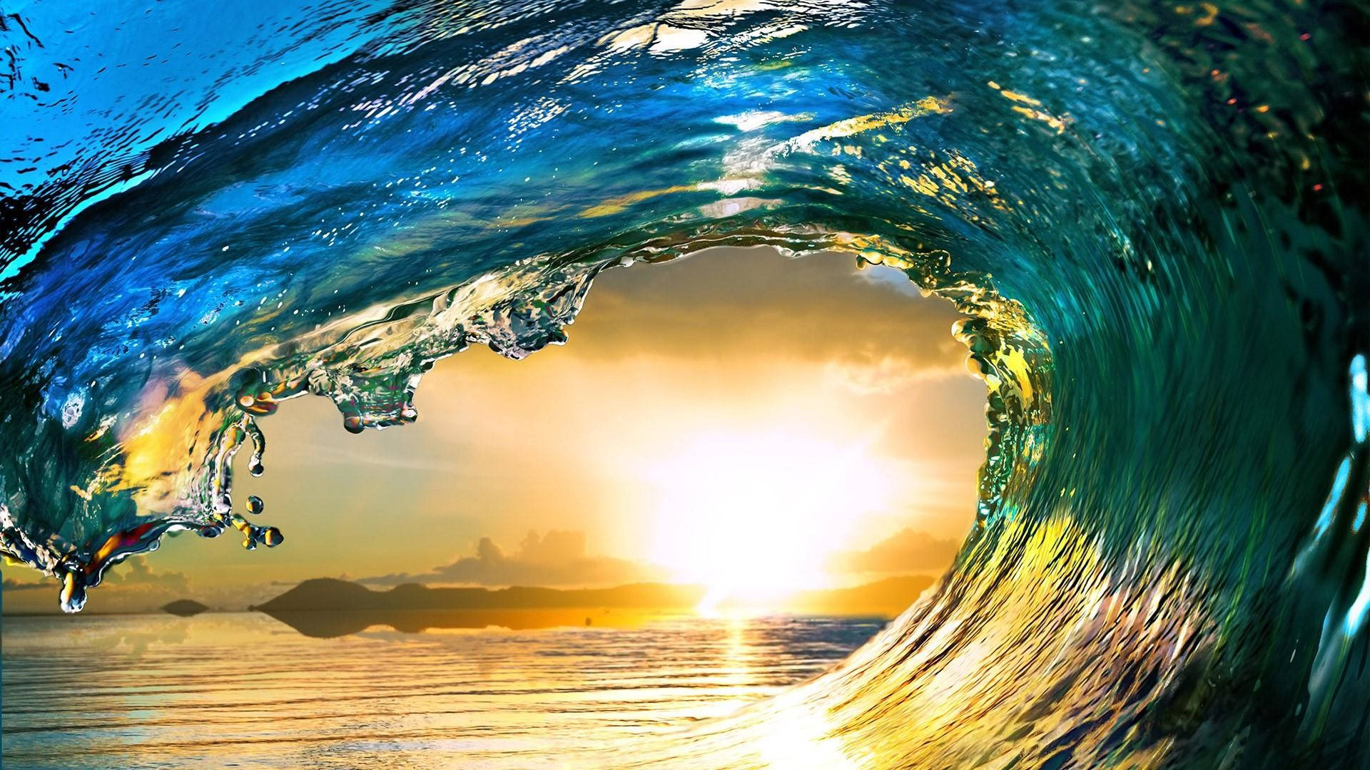 Full HD Tablet, sun wave, golden sunset, Full HD Desktop Wallpaper