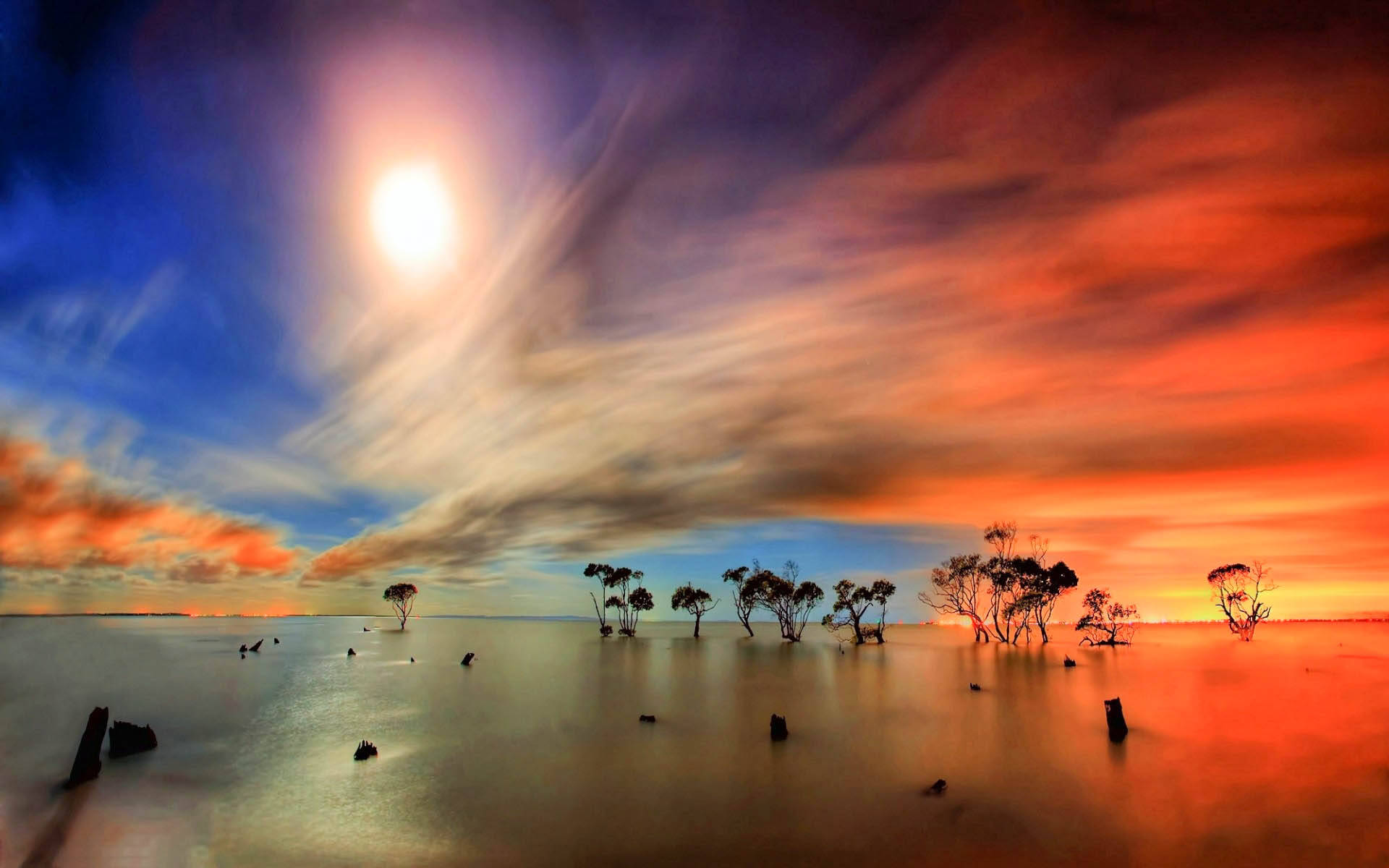 Full HD Tablet, sunset horizon, long-exposure sunset, Full HD Desktop Wallpaper