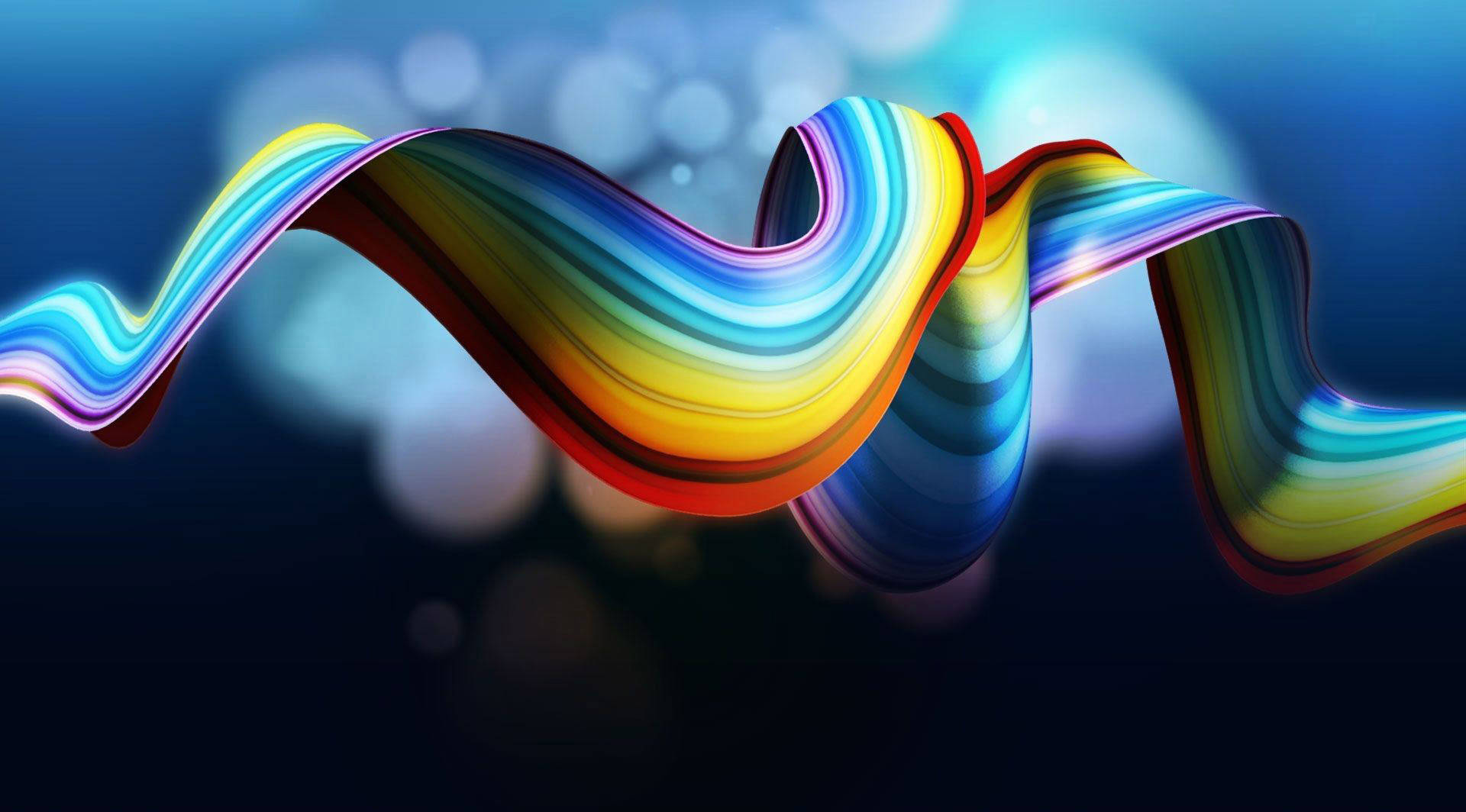 Full HD Tablet, rainbow ribbon, blue and black background, Full HD Desktop Wallpaper