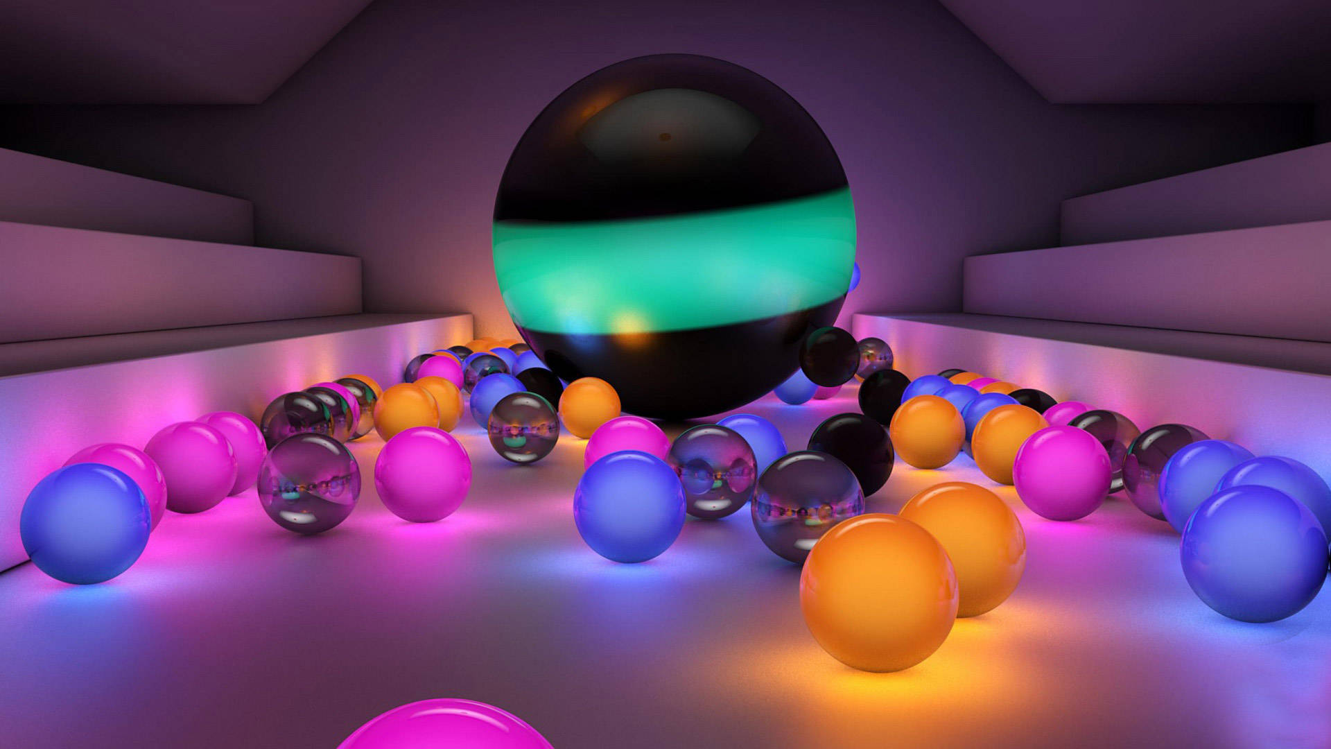 Full HD Tablet, glowing neon sphere, colorful translucent orbs, Full HD Desktop Wallpaper