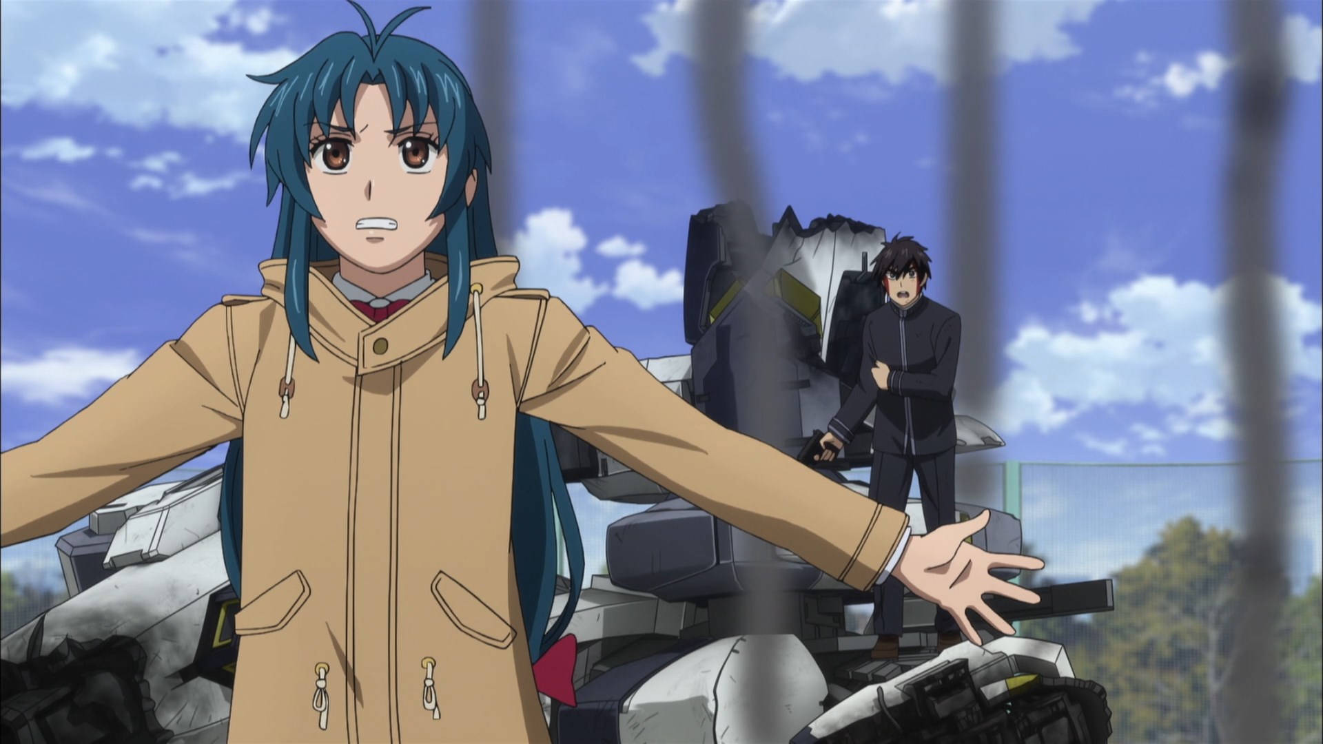 Full Metal Panic, blue-haired anime girl, tan coat, Full HD Desktop Wallpaper