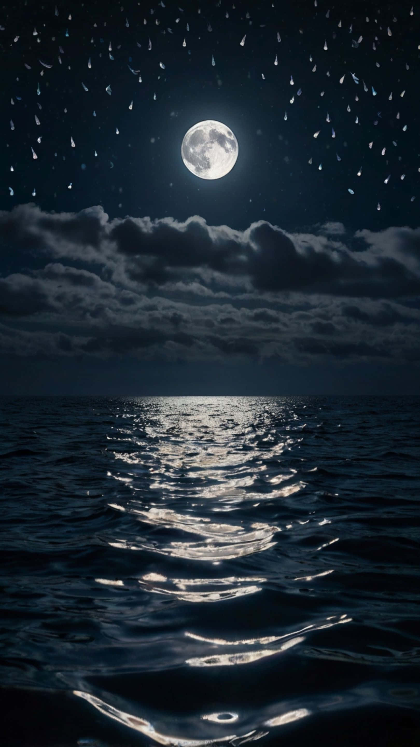 full moon, calm ocean, moonlight reflection, 2K Phone Wallpaper