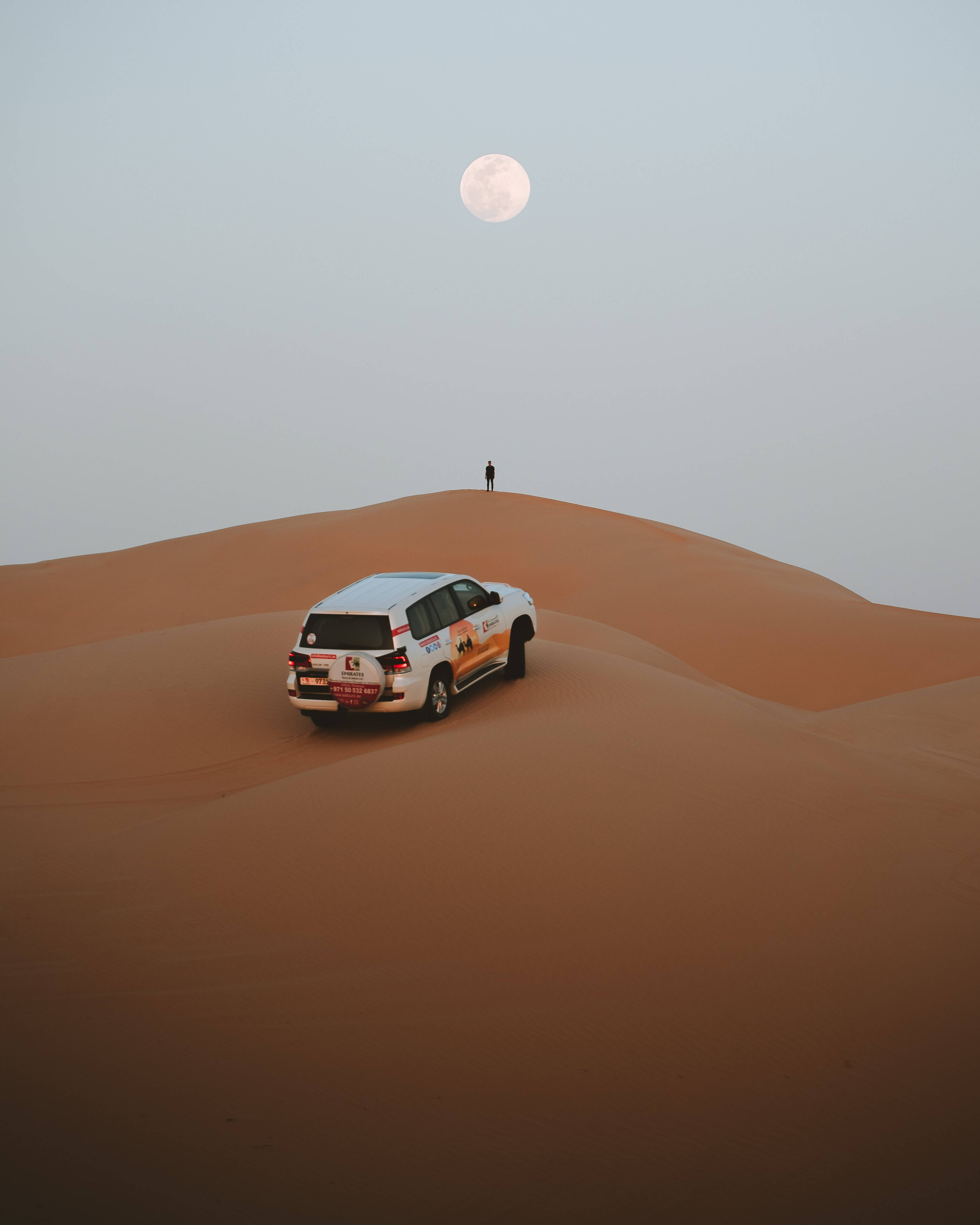 Full Moon, desert, orange sand dune, 4K Phone Wallpaper