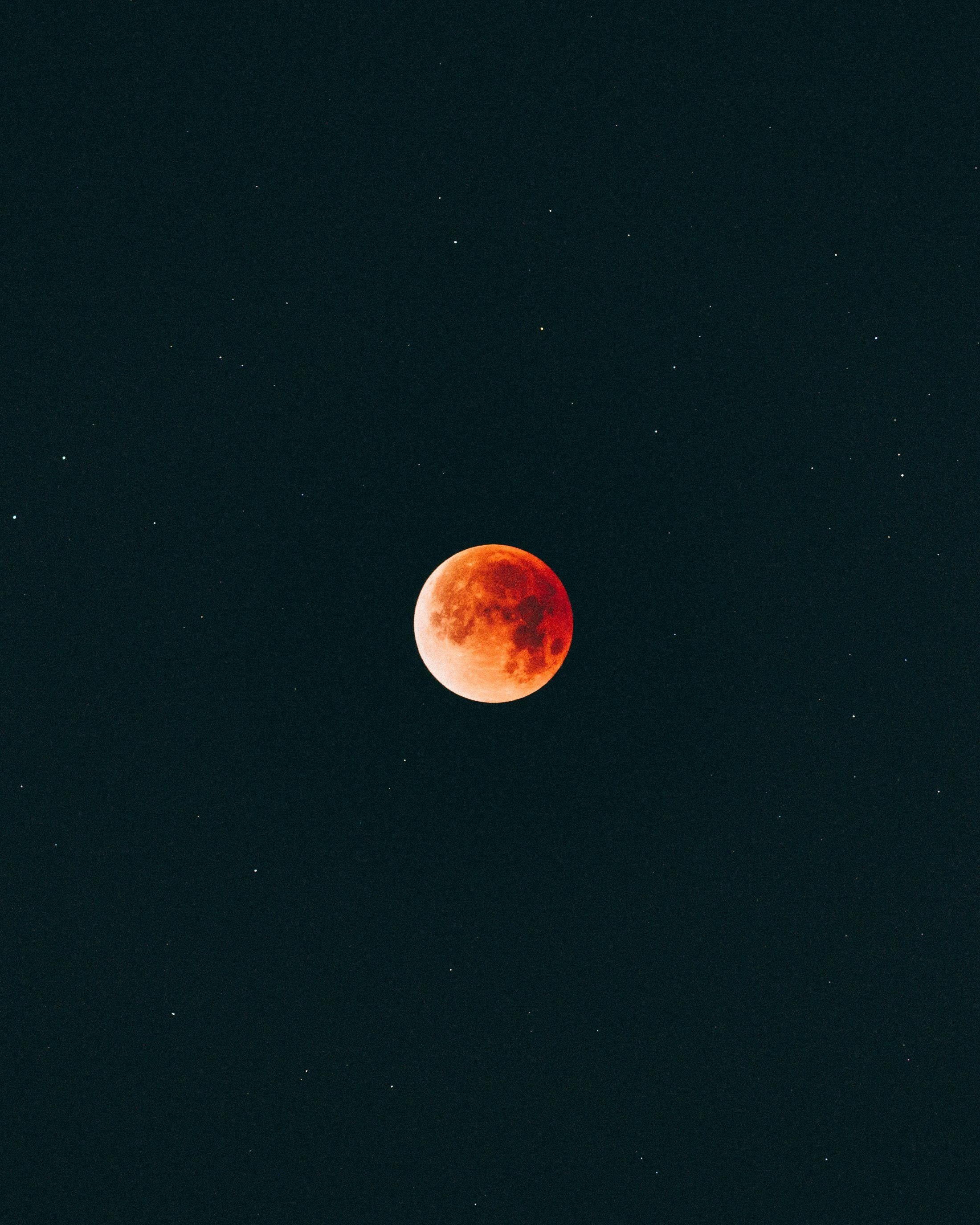 Moon Phone Minimalist Red, blood red moon, starry night sky, 2K Phone Wallpaper