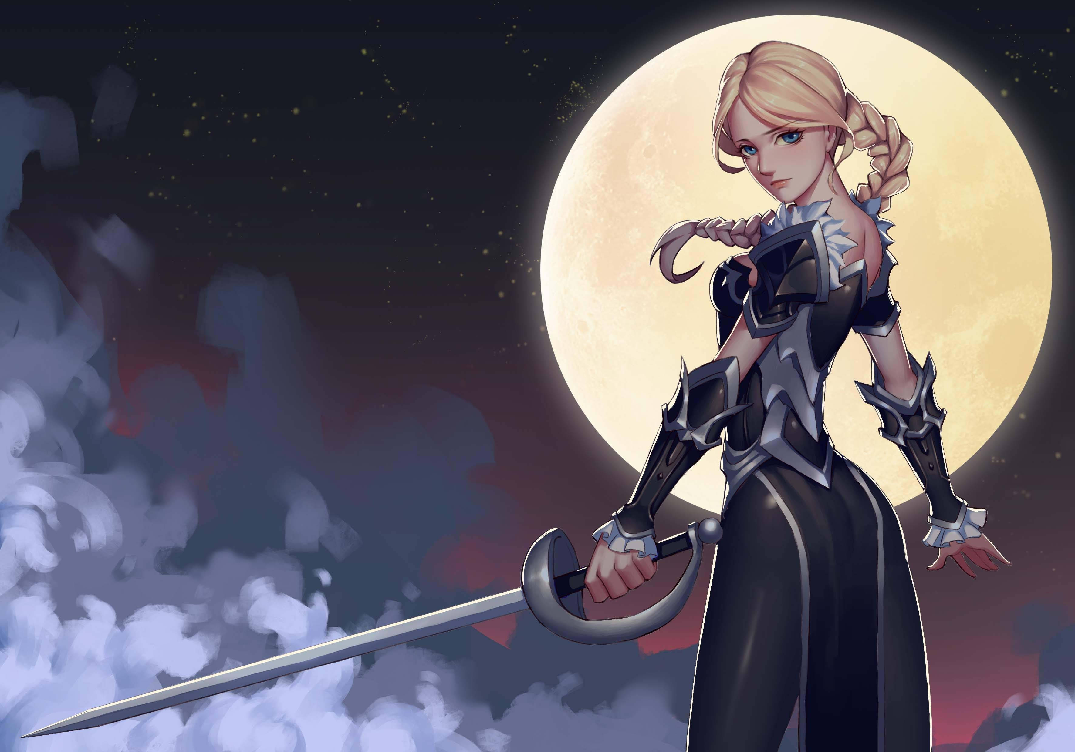 Moon, 4K, anime girl warrior, 2K Desktop Wallpaper