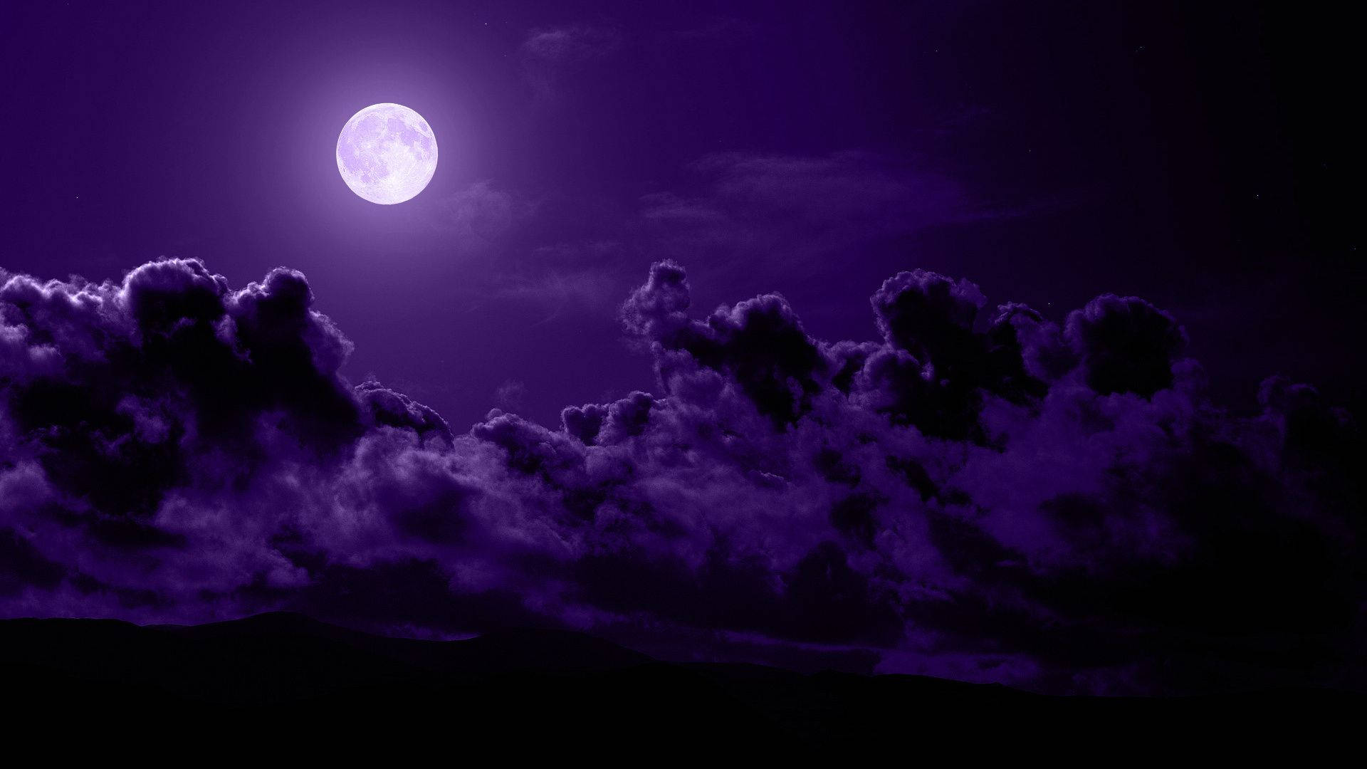 Full moon, purple cloudscape, deep violet night sky, Full HD Desktop Wallpaper