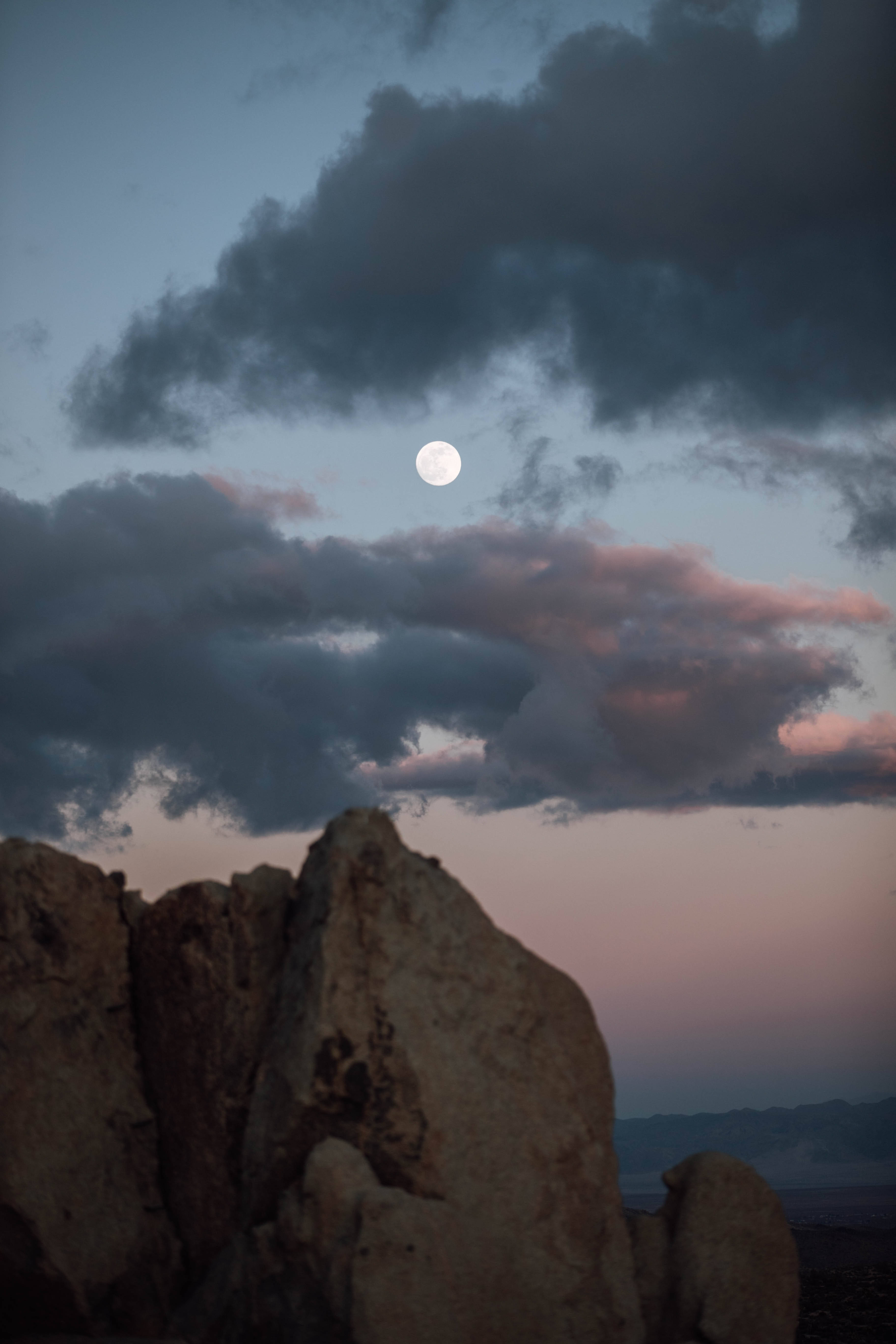 full moon, mountains, desert rock formations, 5K Phone Wallpaper