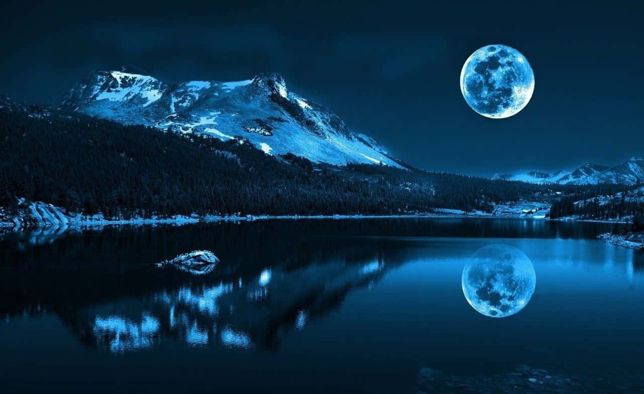 Full Moon, winter lake, blue moon, HD Desktop Wallpaper