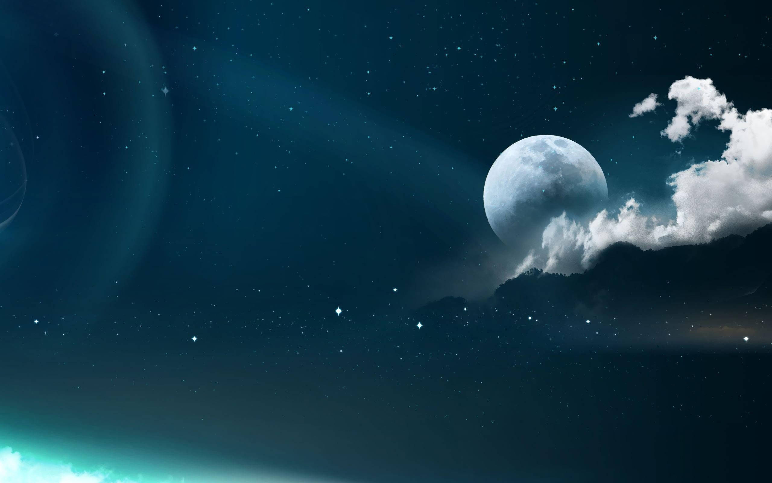 full moon, starry night sky, dramatic clouds, 2K Desktop Wallpaper