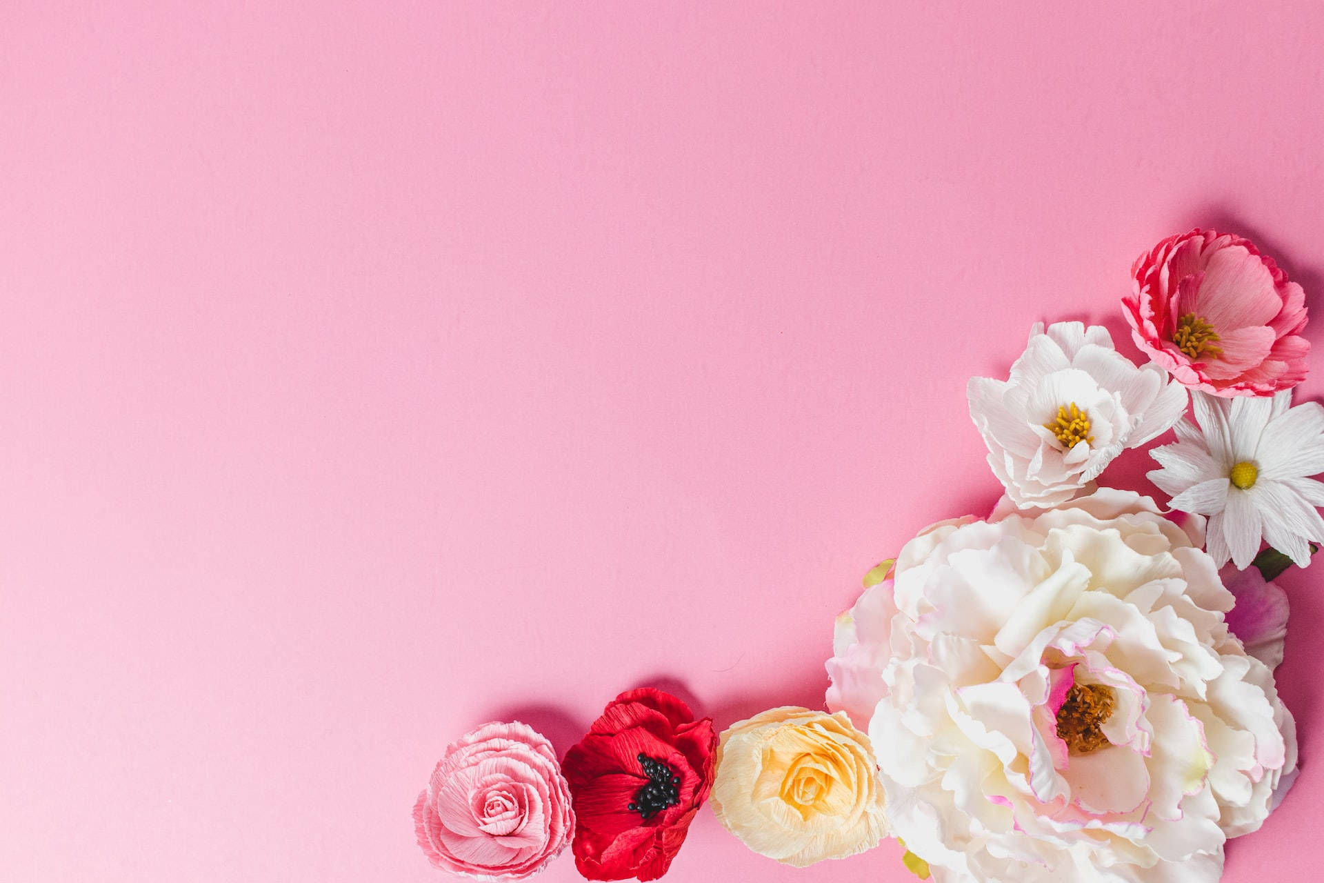pink floral, paper flowers, pink red, Full HD Desktop Wallpaper