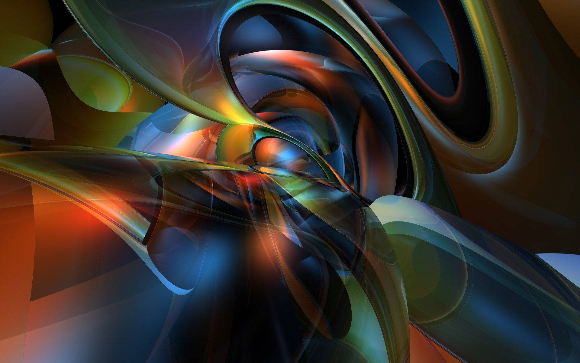 abstract spirals, deep blues, golds, Full HD Desktop Wallpaper