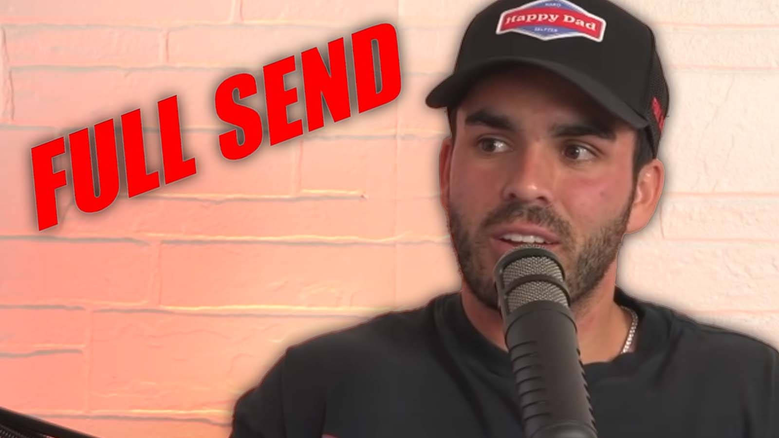 Full Send, Happy Dad cap, pink brick wall, HD Desktop Wallpaper