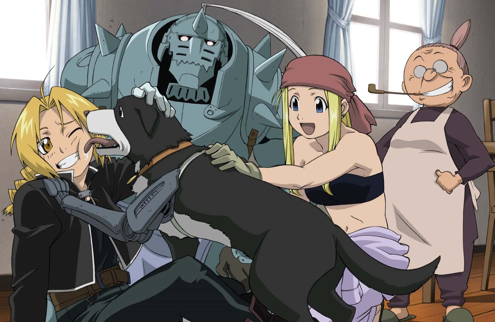 Fullmetal Alchemist, blonde girl, black dog, HD Desktop Wallpaper