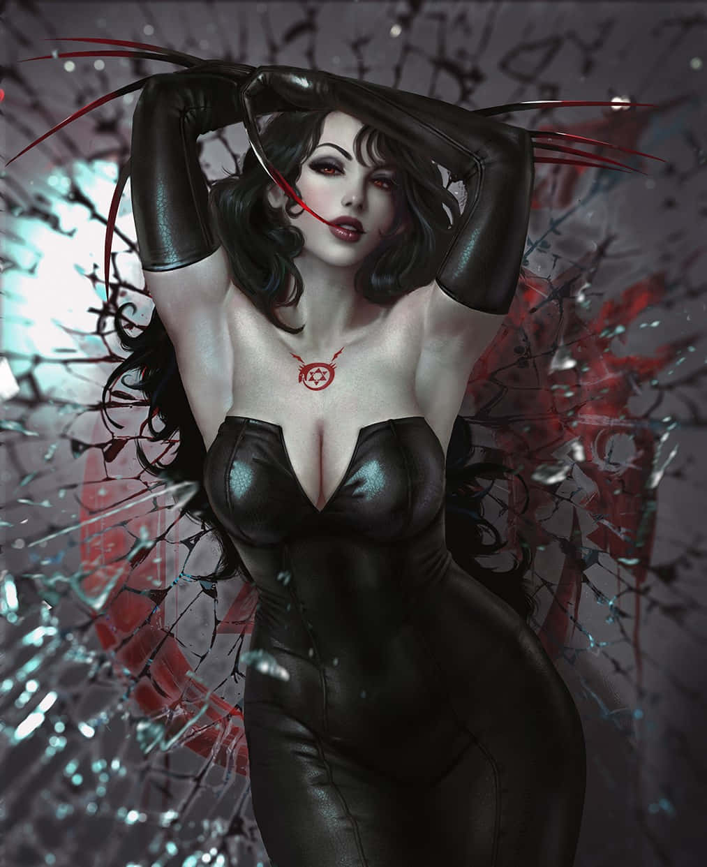 Lust, Fullmetal Alchemist, black leather outfit, SD Phone Wallpaper