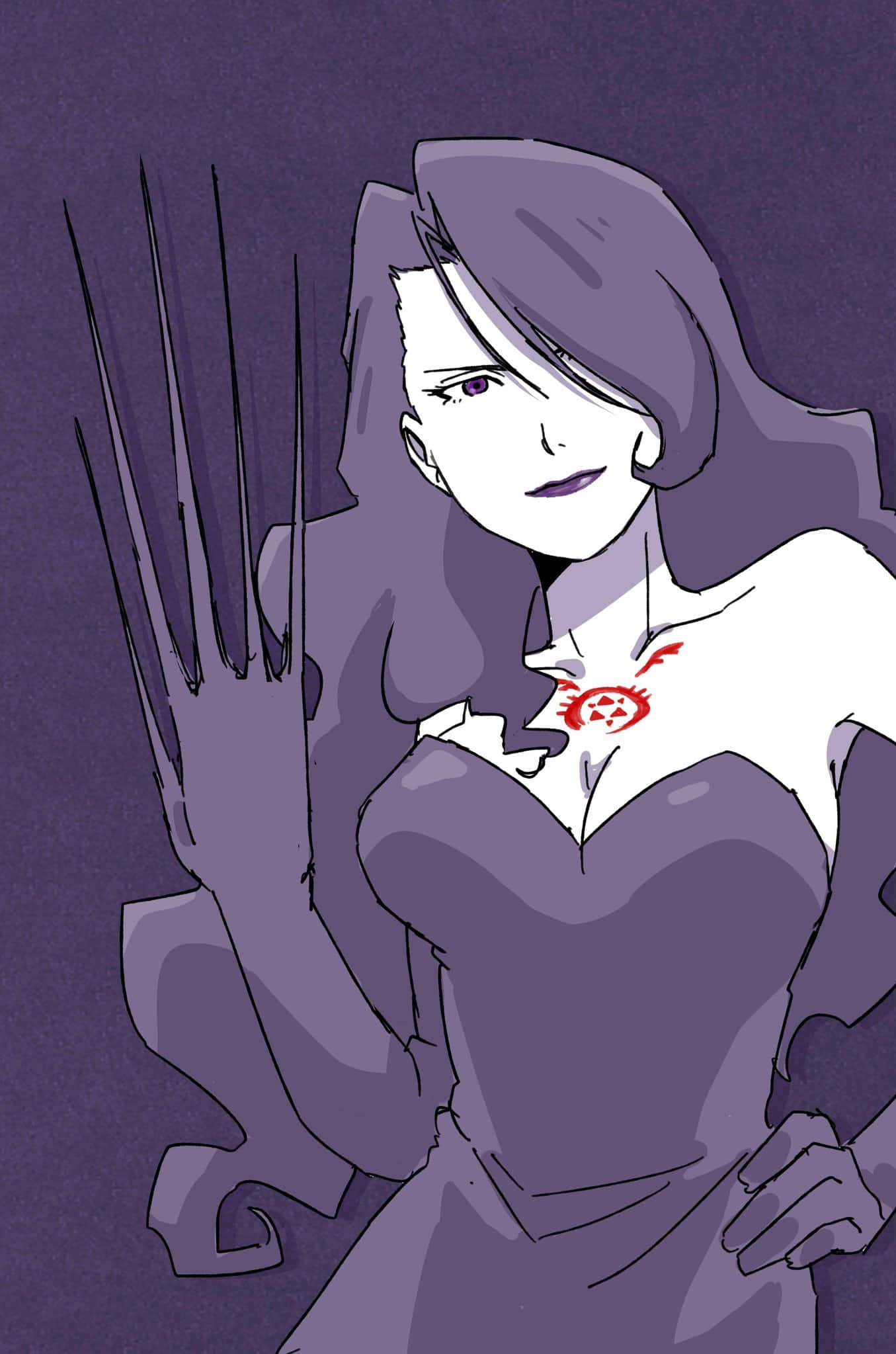 Fullmetal Alchemist Lust, purple-haired anime woman, claws, Full HD Phone Wallpaper