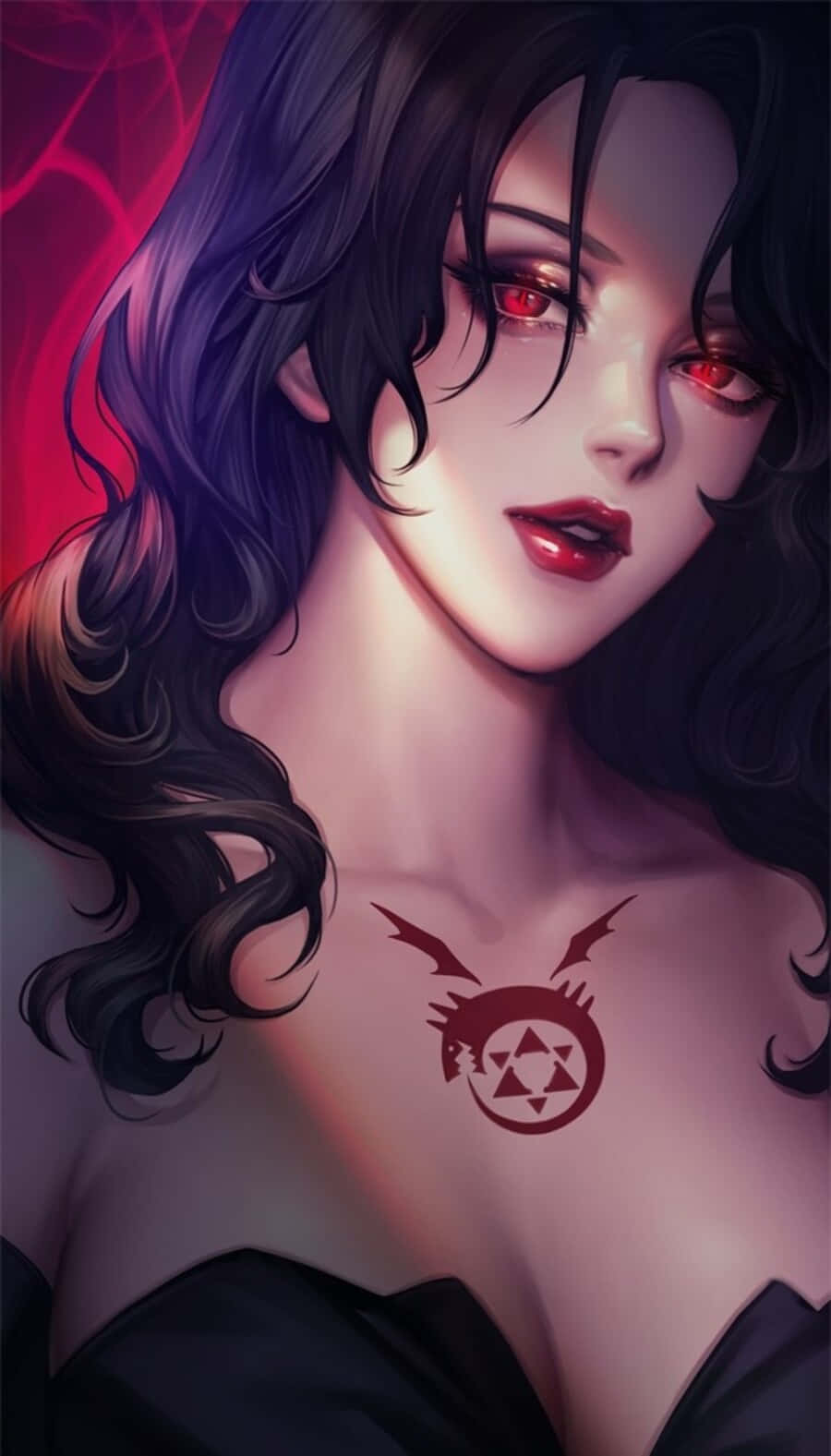 Fullmetal Alchemist Lust, glowing red eyes, dark hair, HD Phone Wallpaper
