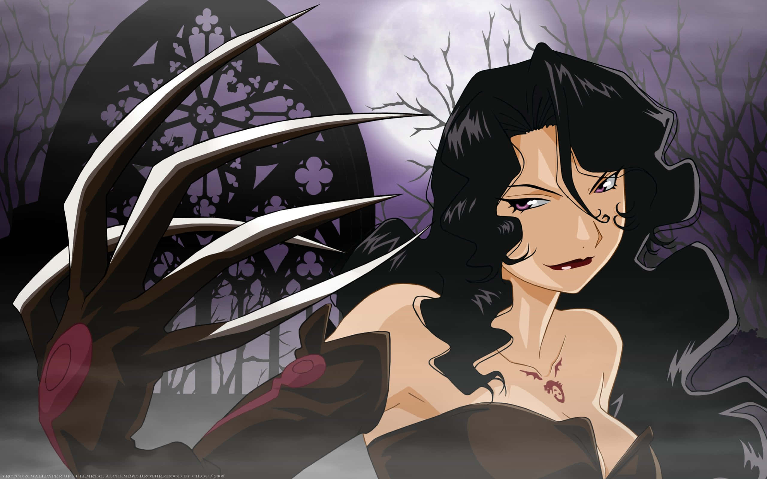 Lust, Fullmetal Alchemist, gothic window, 2K Desktop Wallpaper