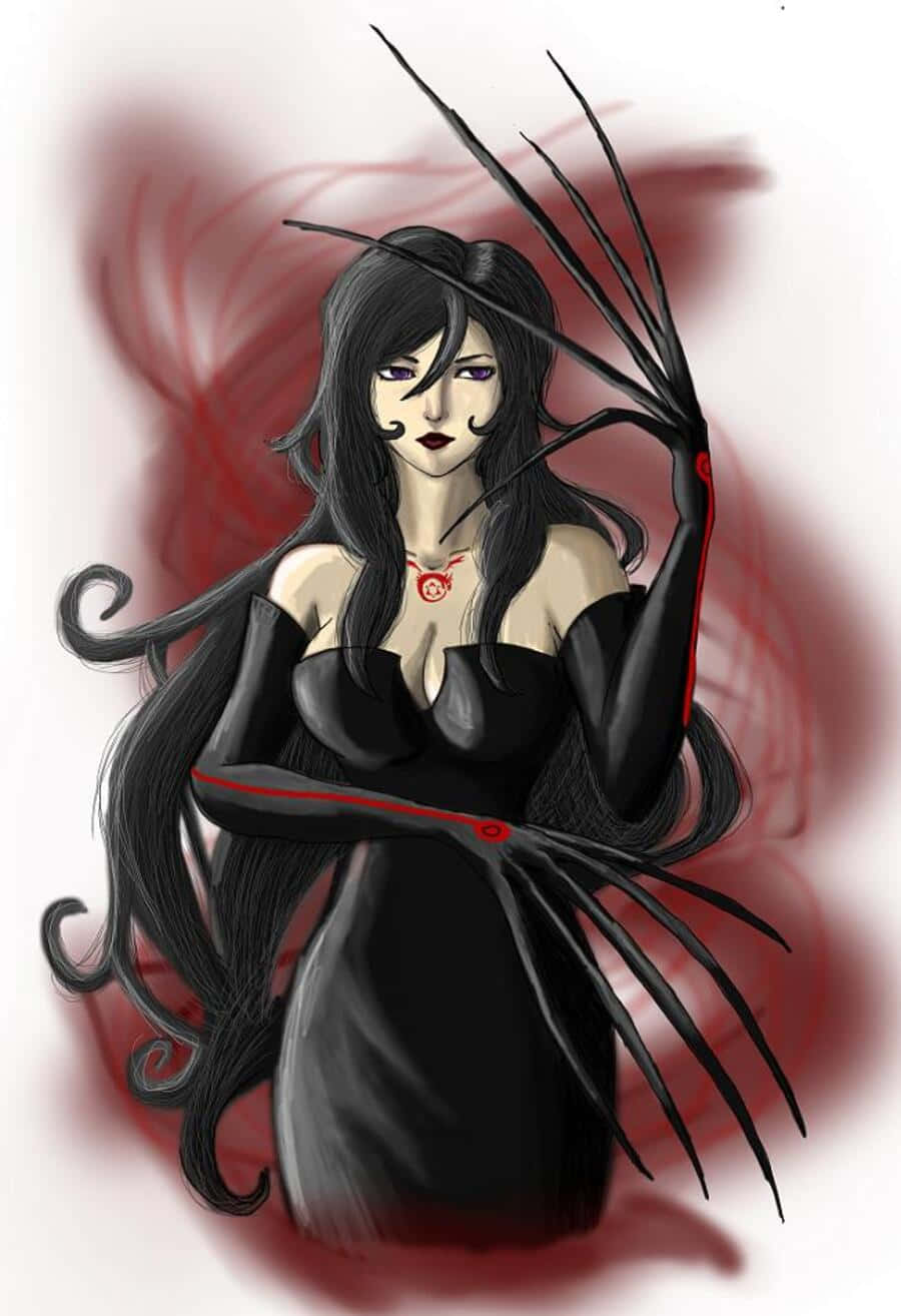 Fullmetal Alchemist Lust, dark-haired anime woman, black dress, HD Phone Wallpaper