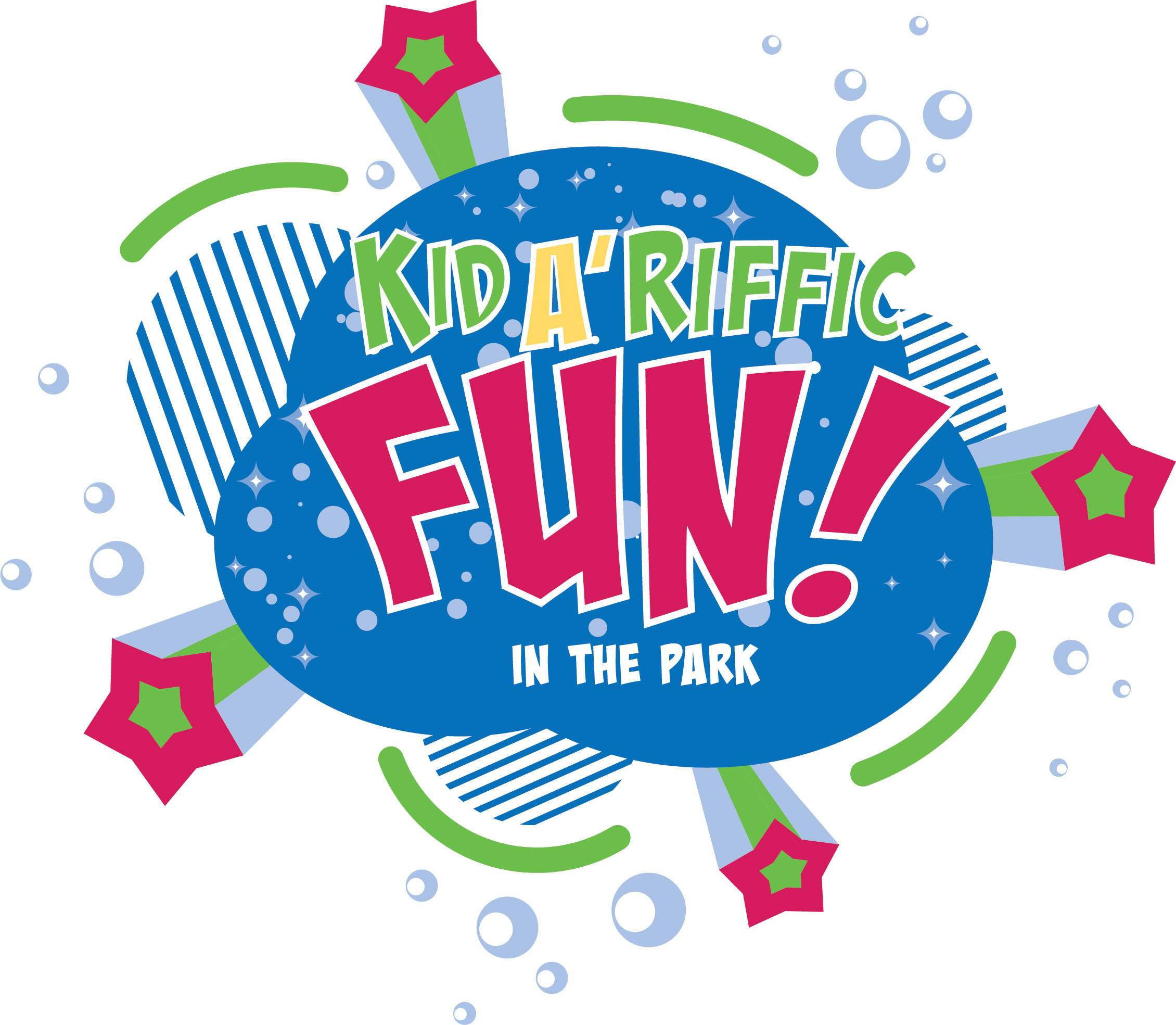 Kida Riffic Fun! in the Park, vibrant graphic logo, bold colorful shapes, Full HD Desktop Wallpaper