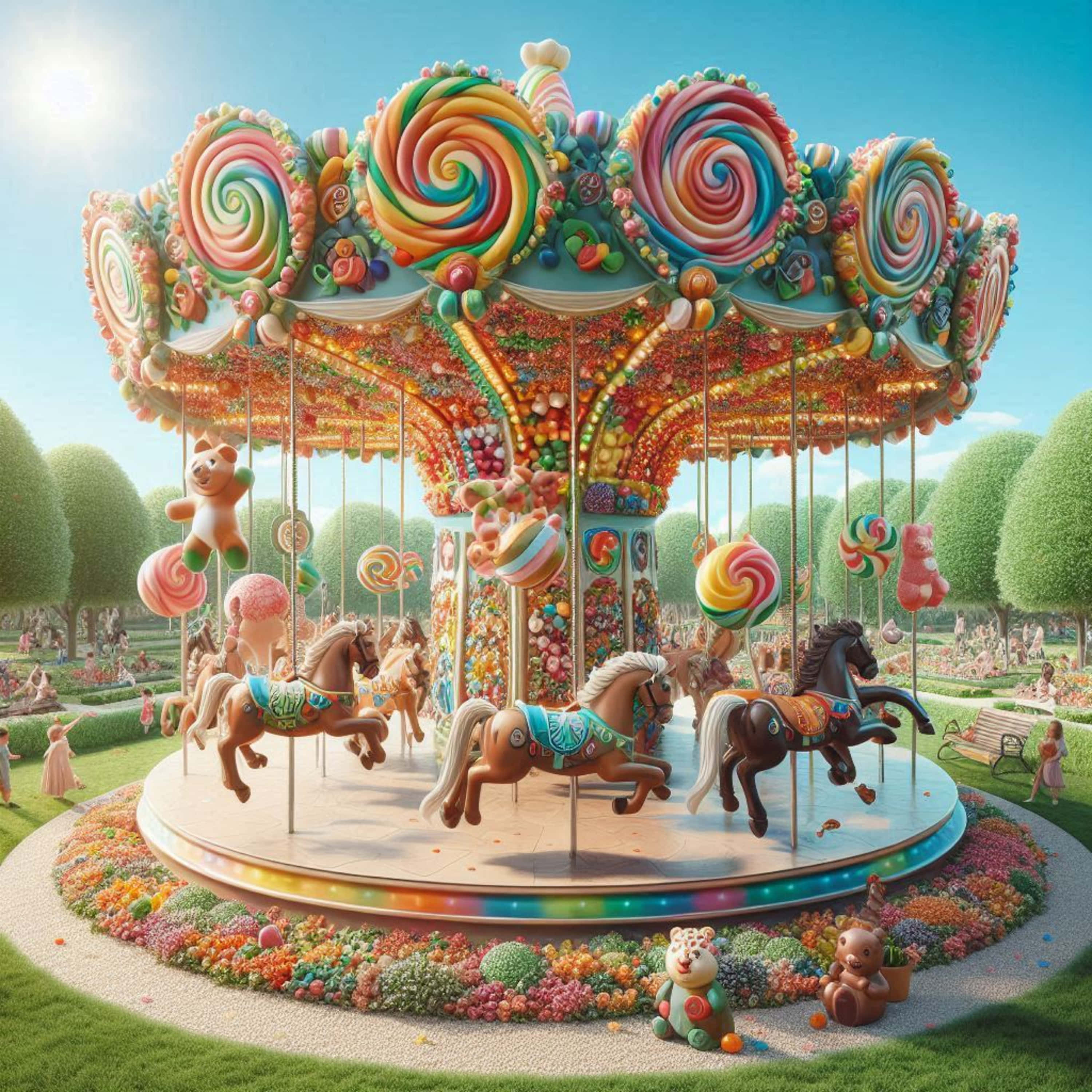candy carousel, lollipop tops, gumdrop horses, 2K Desktop Wallpaper