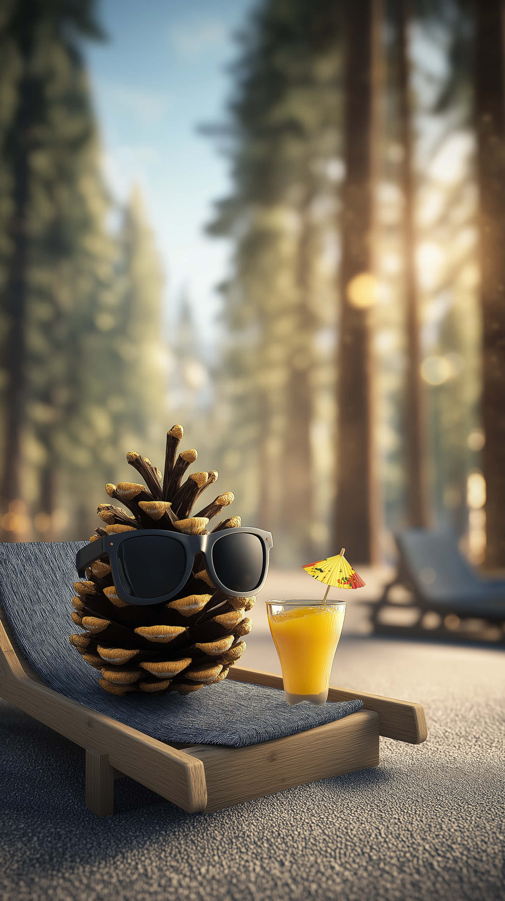pinecone character, sunglasses, beach chair, 2K Phone Wallpaper