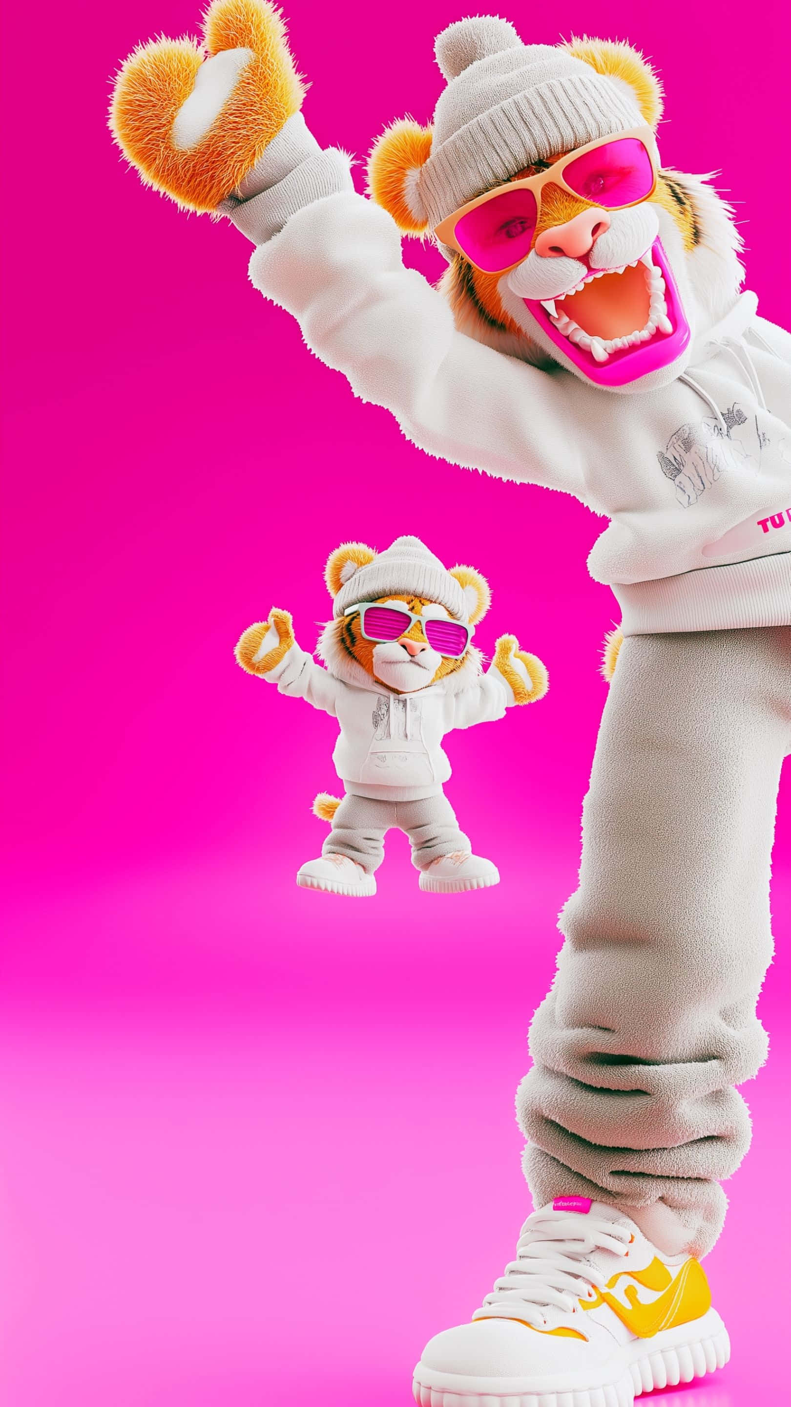 tiger, mini-me, white sweats, 2K Phone Wallpaper