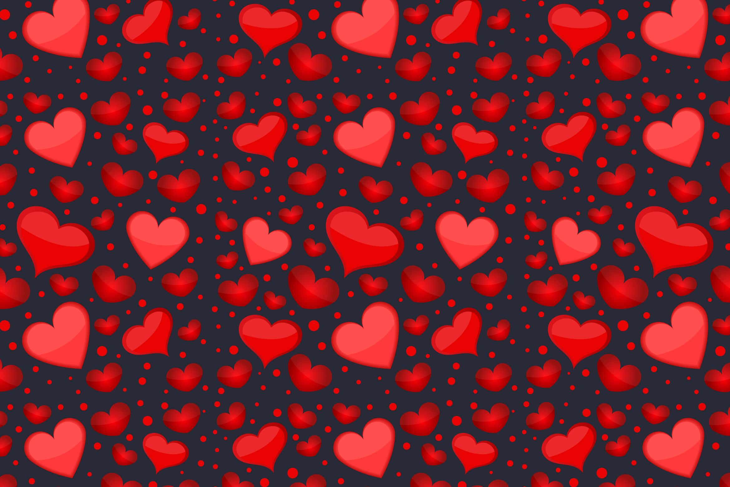 glossy red hearts, dark navy background, tiny red dots, Full HD Desktop Wallpaper